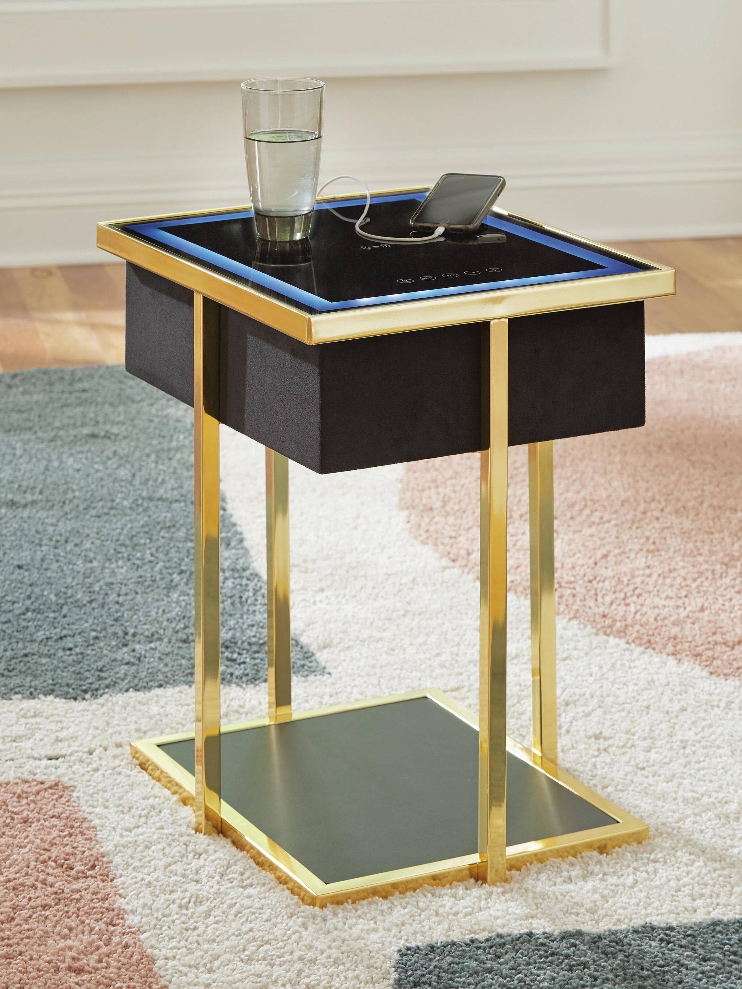 Rexwell Accent Table with Speaker — Metallic, Yellow & Black/Gray — view 2