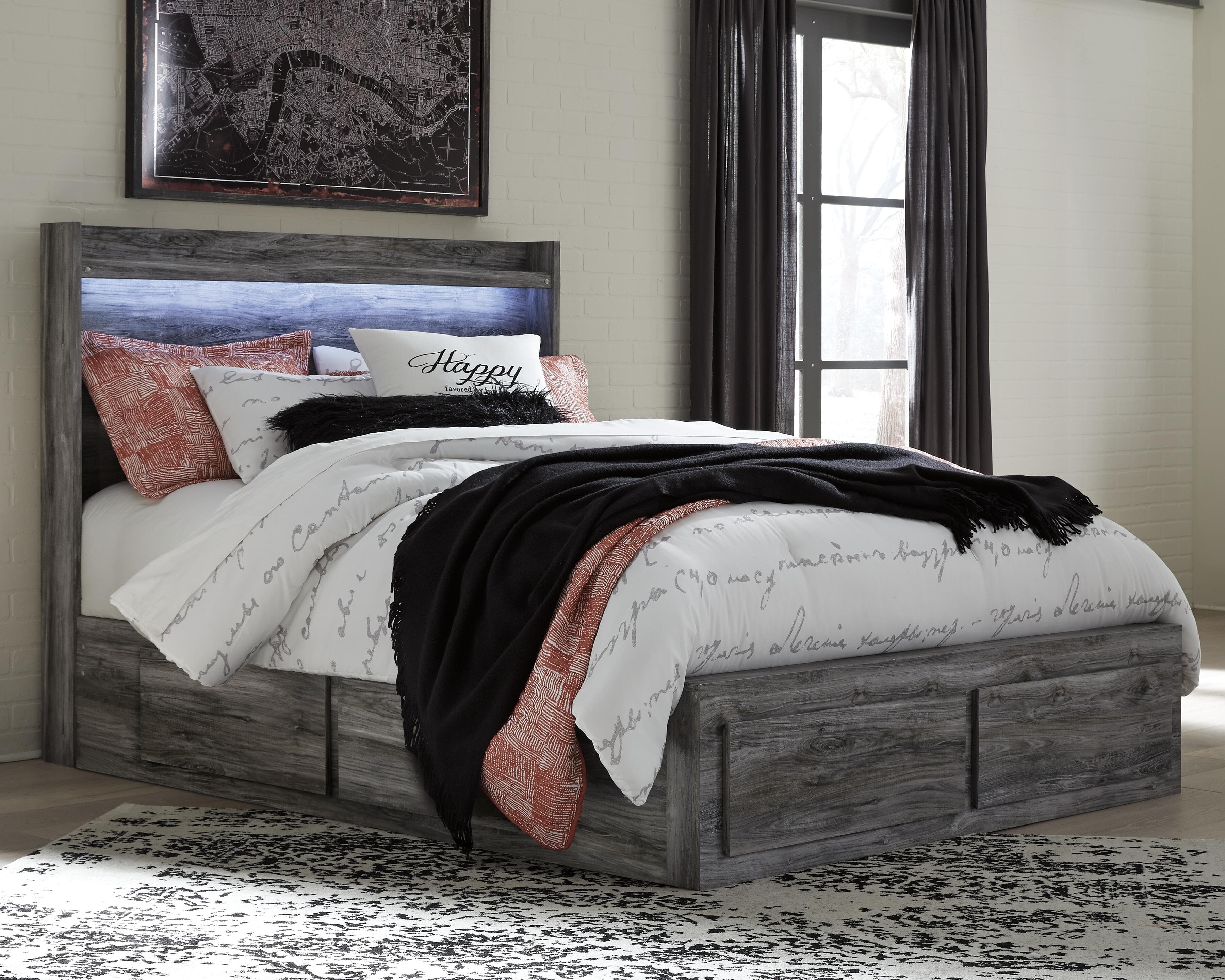 Baystorm Queen Panel Bed with 4 Storage Drawers — Black/Gray & Brown/Beige — view 2