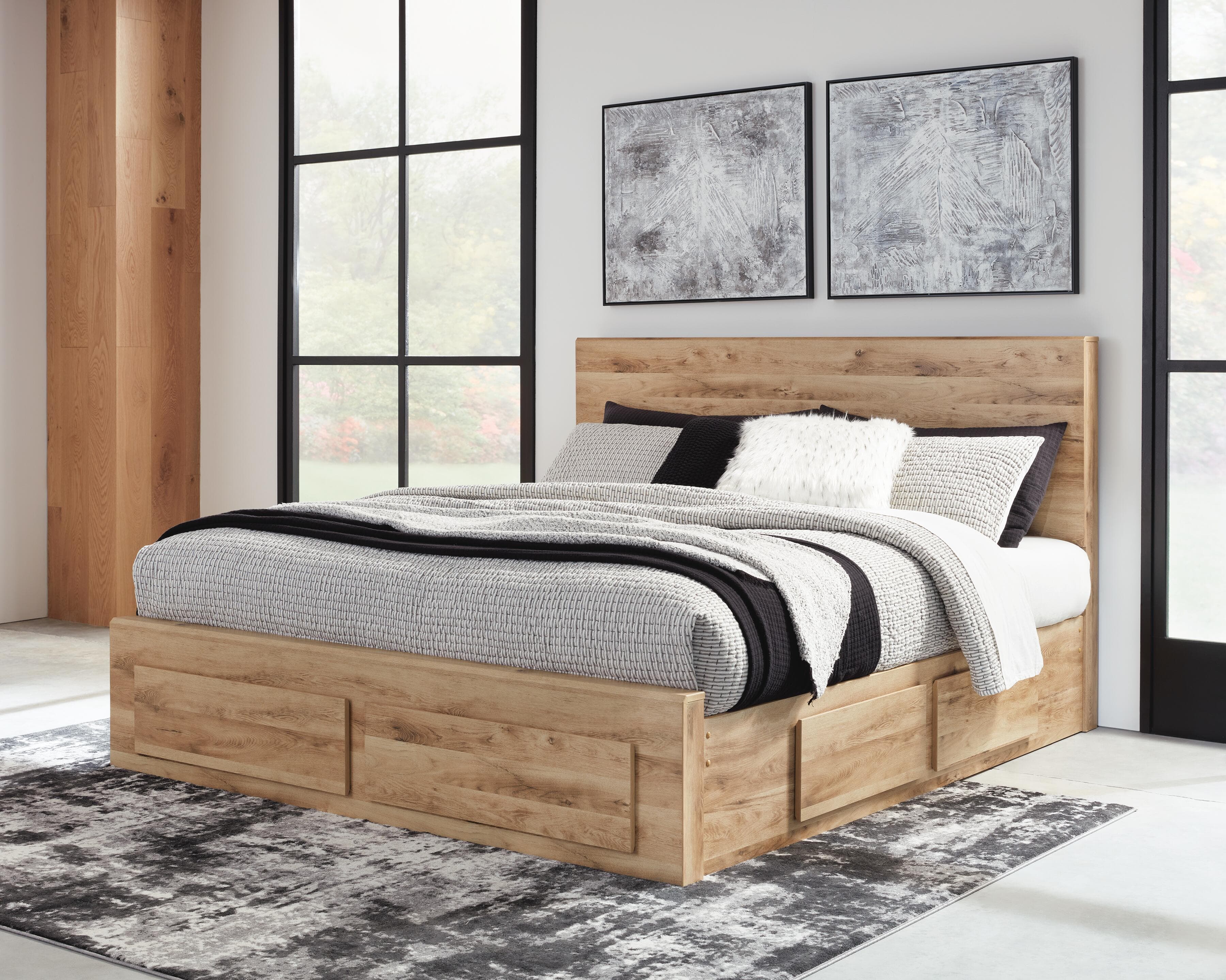 Hyanna King Panel Storage Bed with 2 Under Bed Storage Drawers — Brown/Beige — view 2