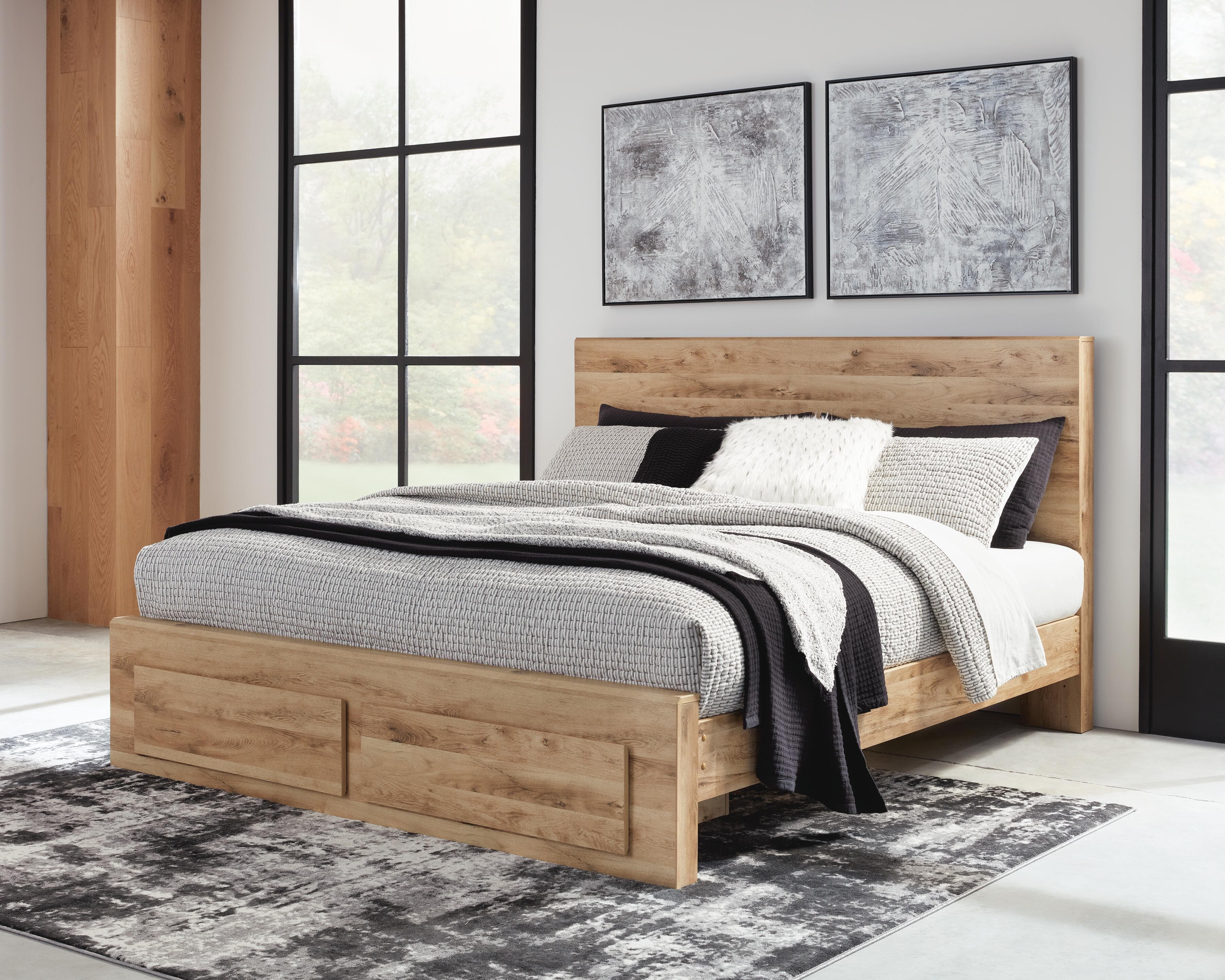 Hyanna Queen Panel Storage Bed — Brown/Beige — view 2