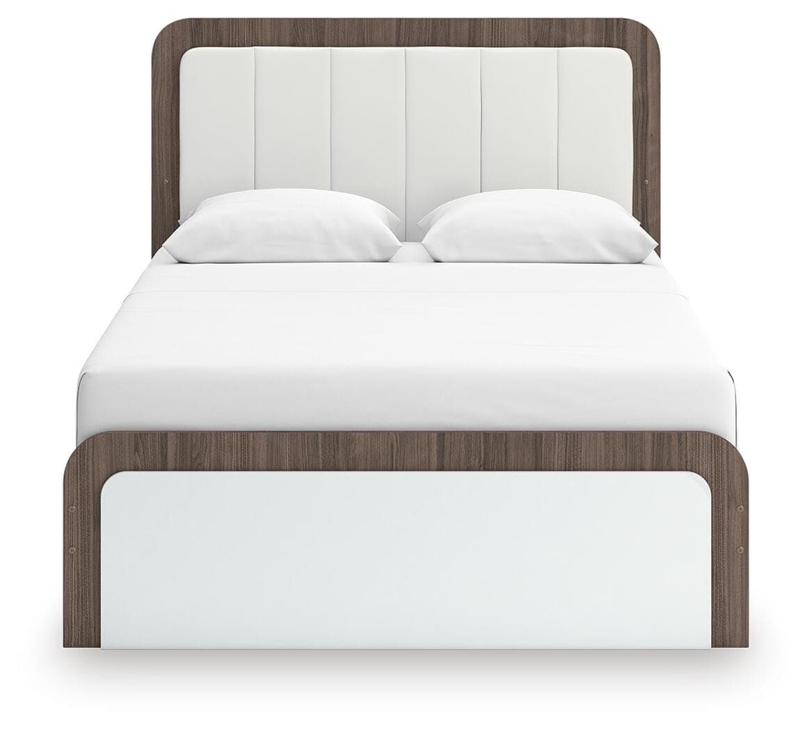 Mazilar Queen Upholstered Bed — White/Brown — view 5