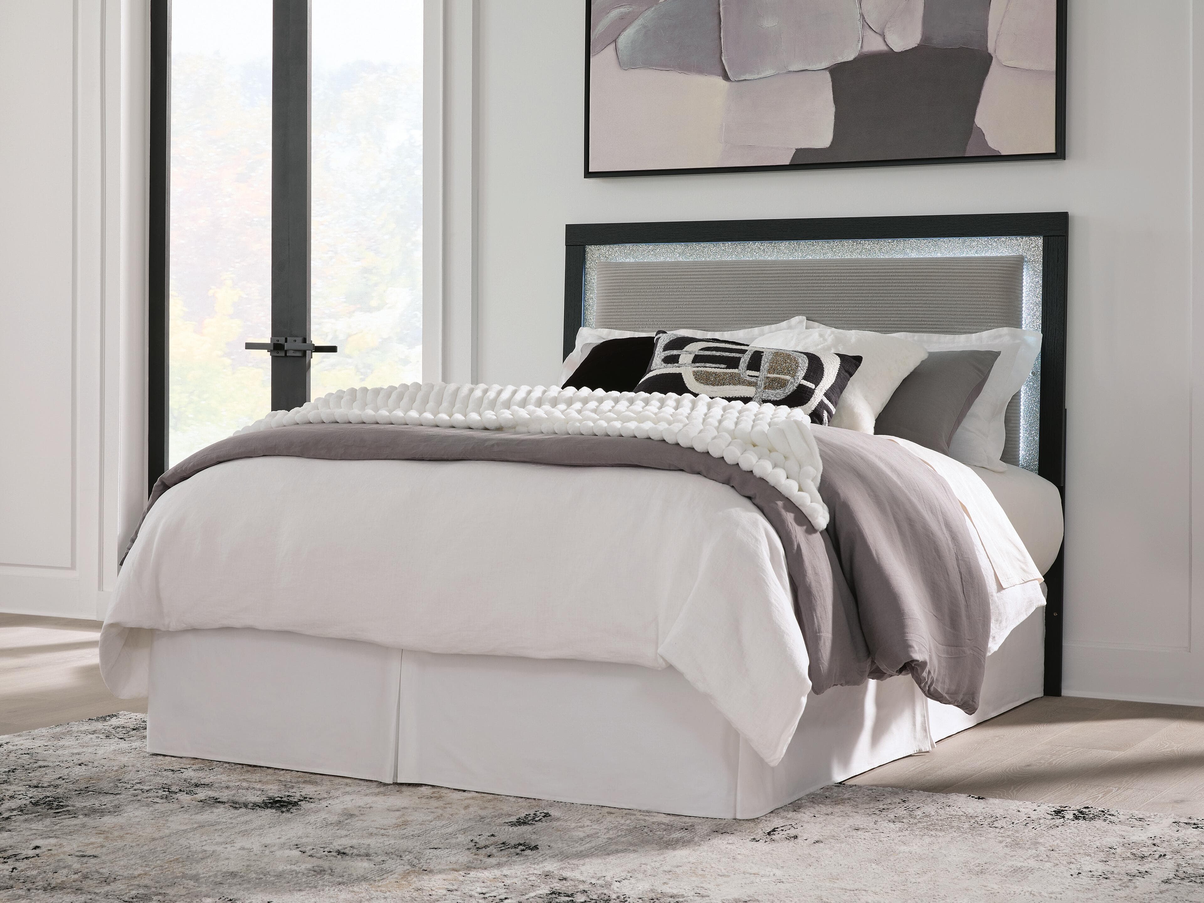 Raechalla Queen Upholstered Panel Headboard — Black/Gray — view 2