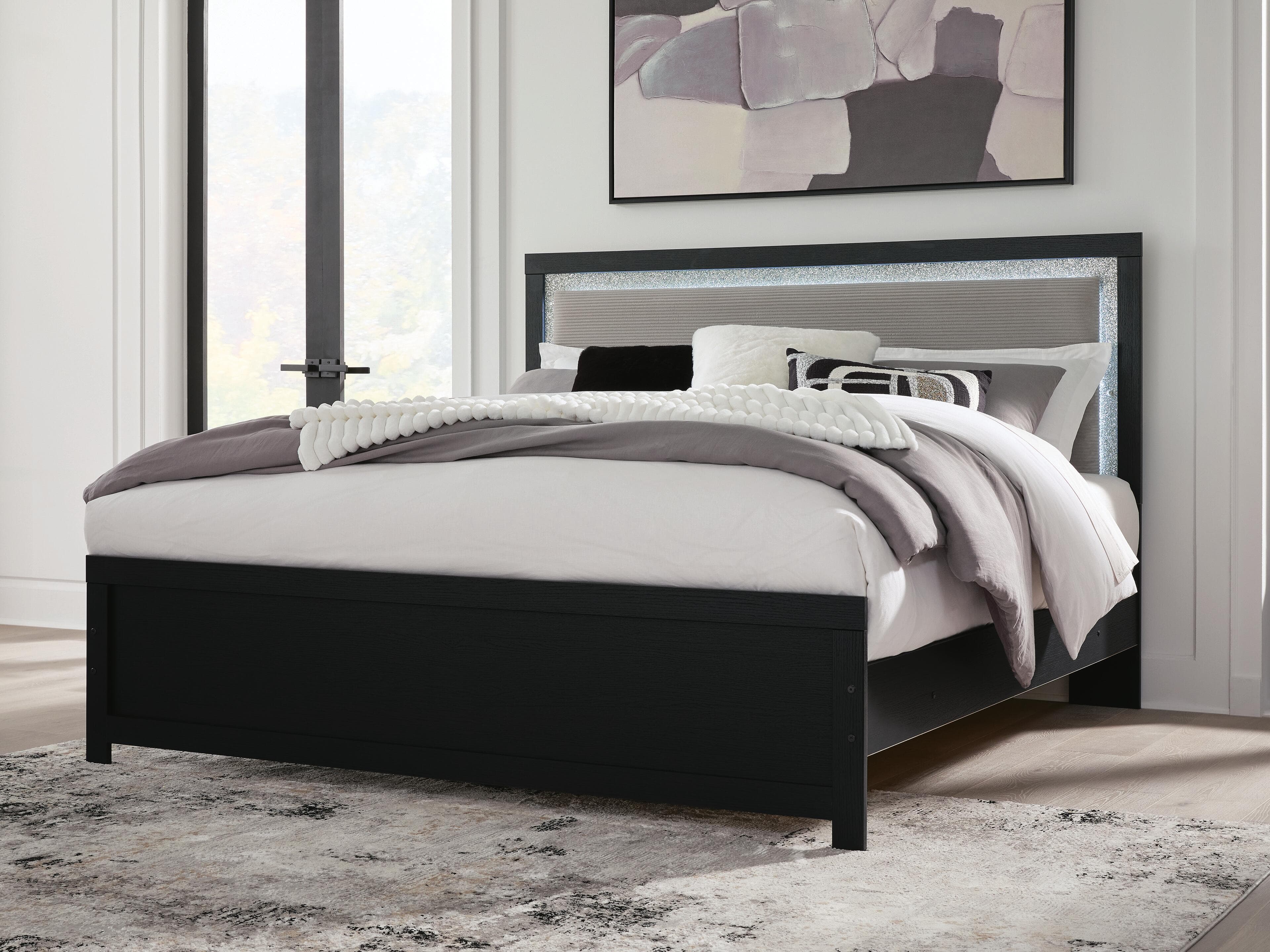 Raechalla King Upholstered Panel Bed — Black — view 2