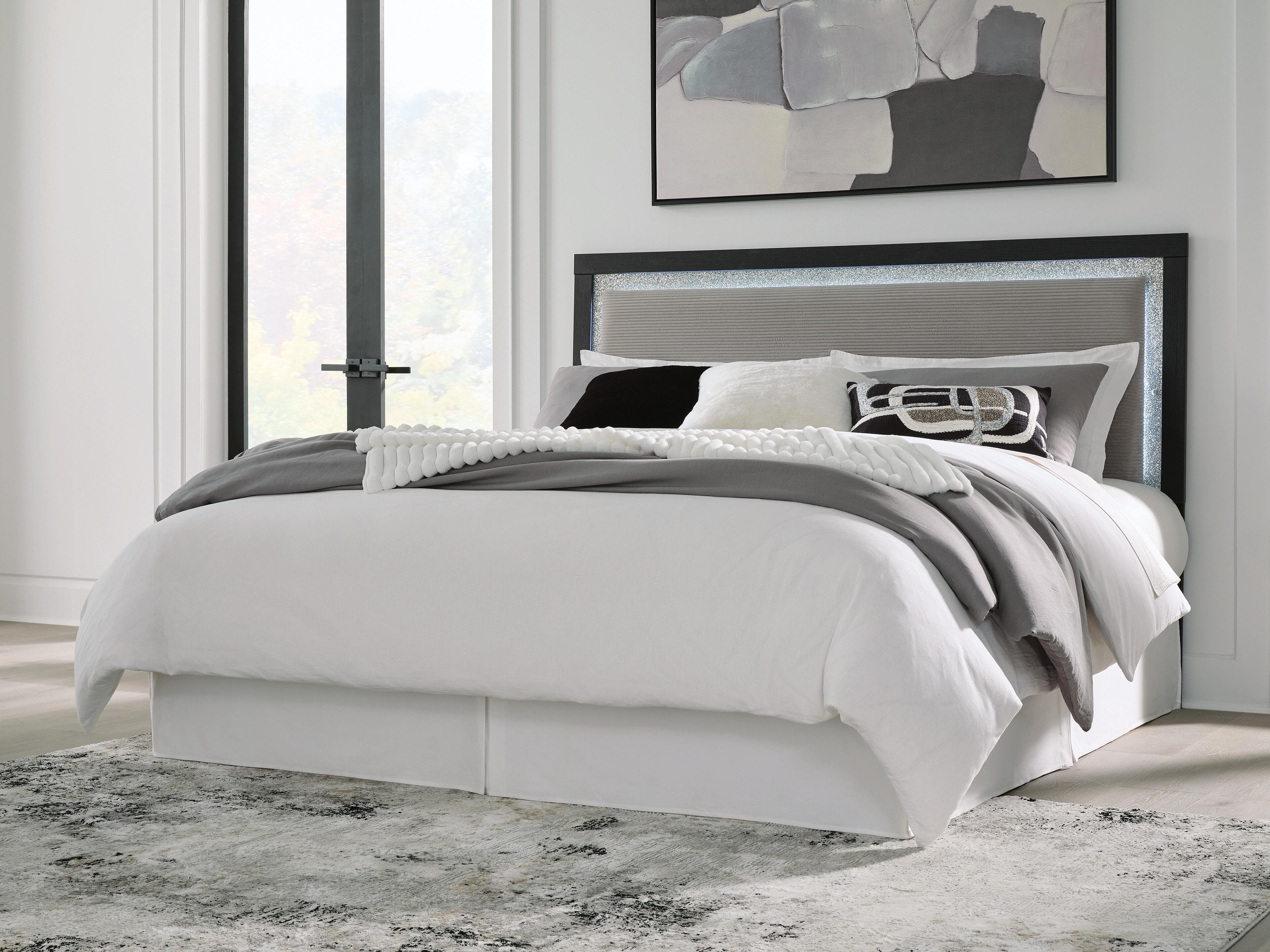Raechalla King Upholstered Panel Headboard — Black/Gray — view 2