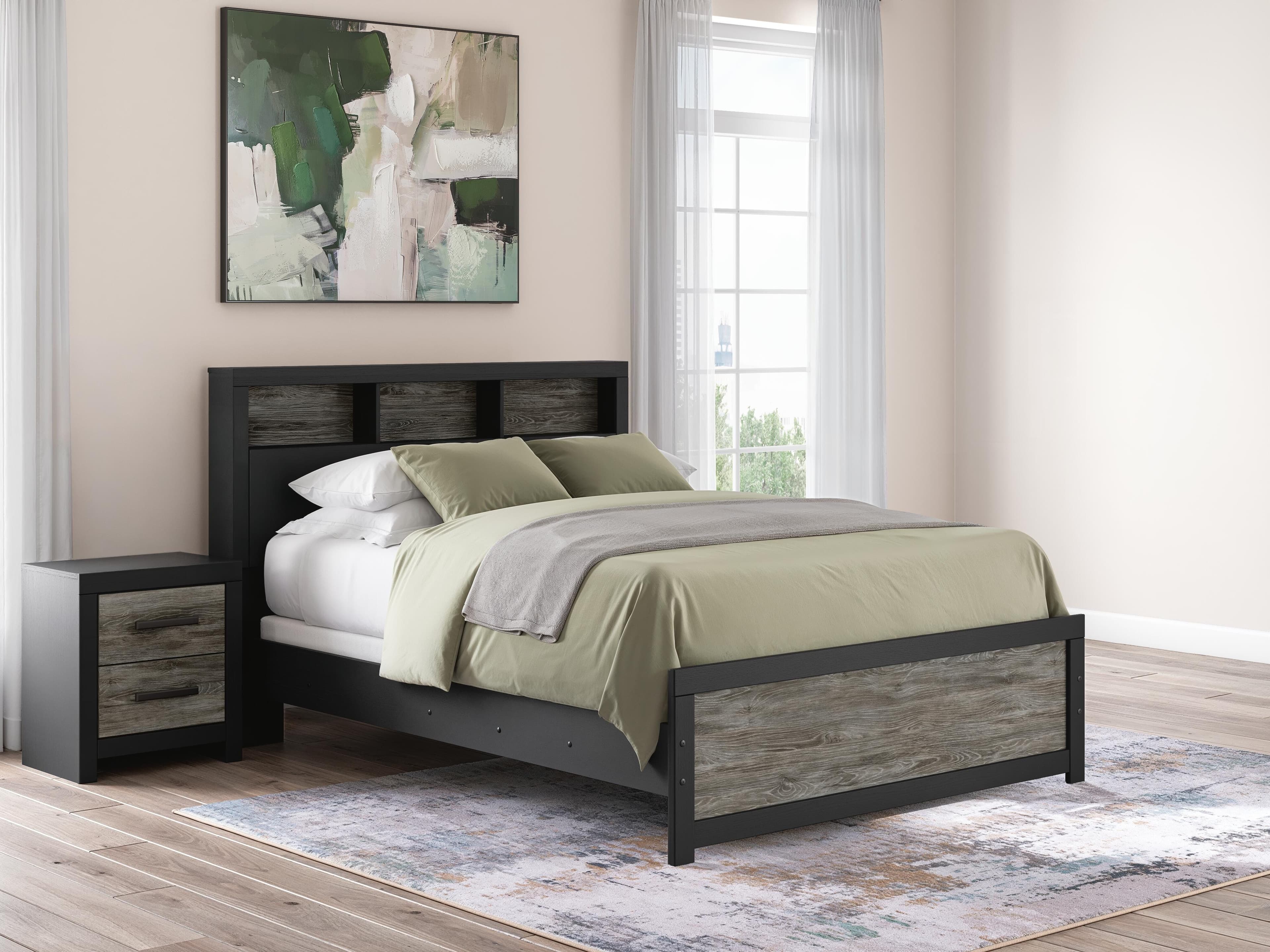 Jonnifer Queen Bookcase Panel Bed — Black/Gray — view 2