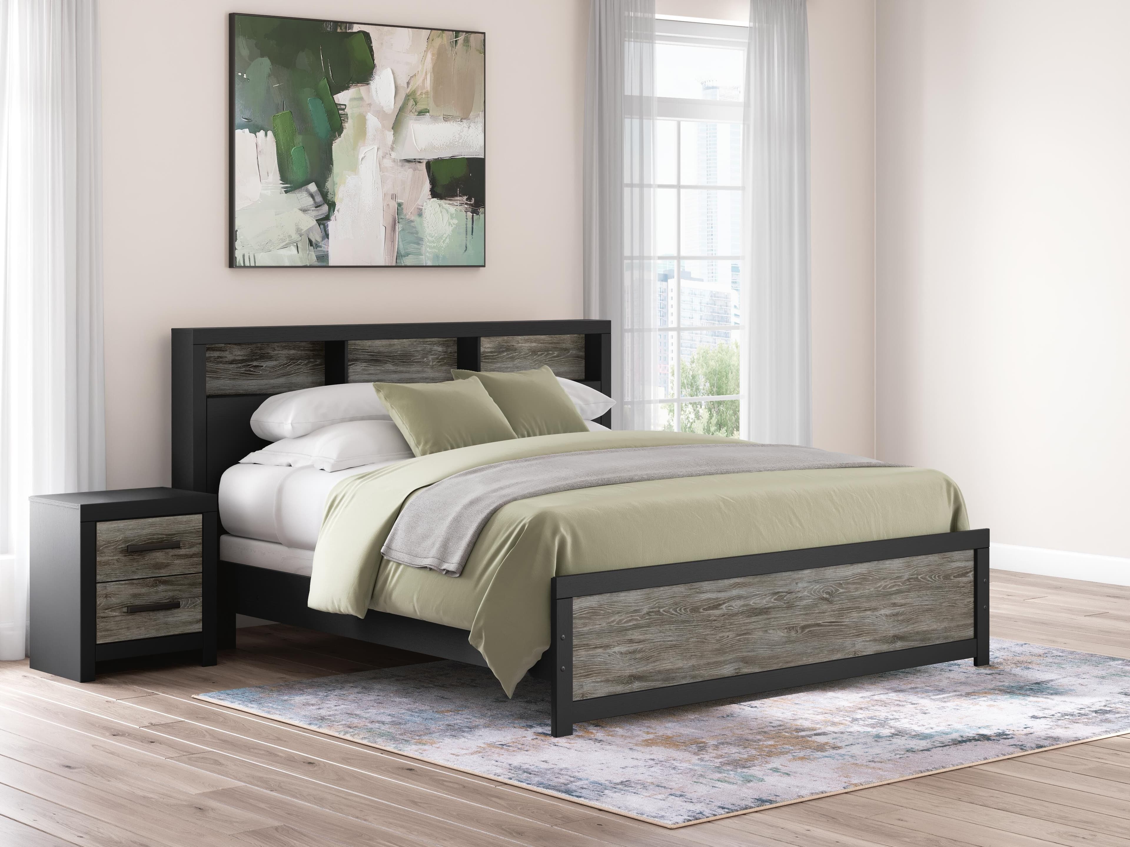 Jonnifer King Bookcase Panel Bed — Black/Gray — view 2
