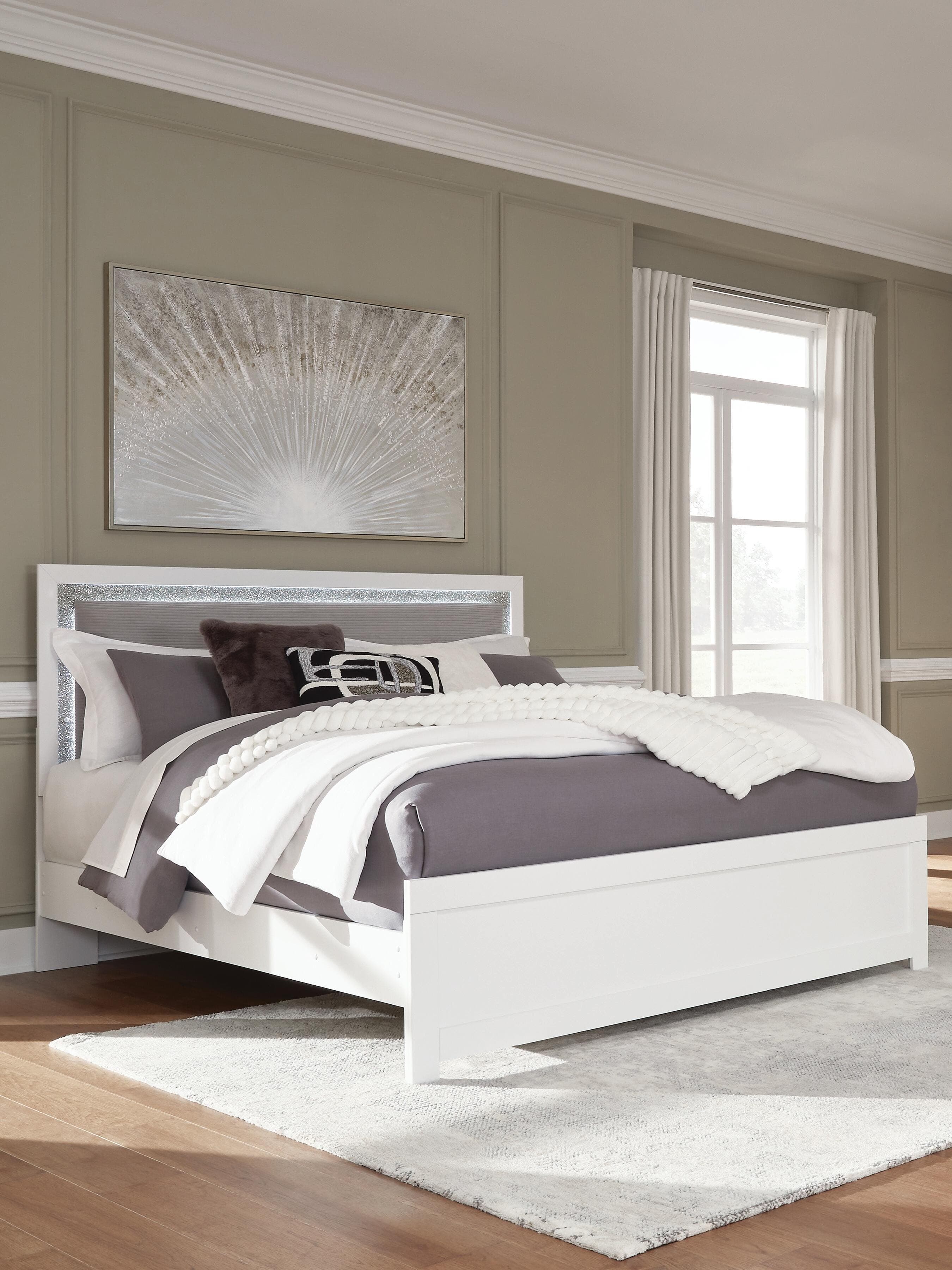 Raechalla King Upholstered Panel Bed — White — view 2