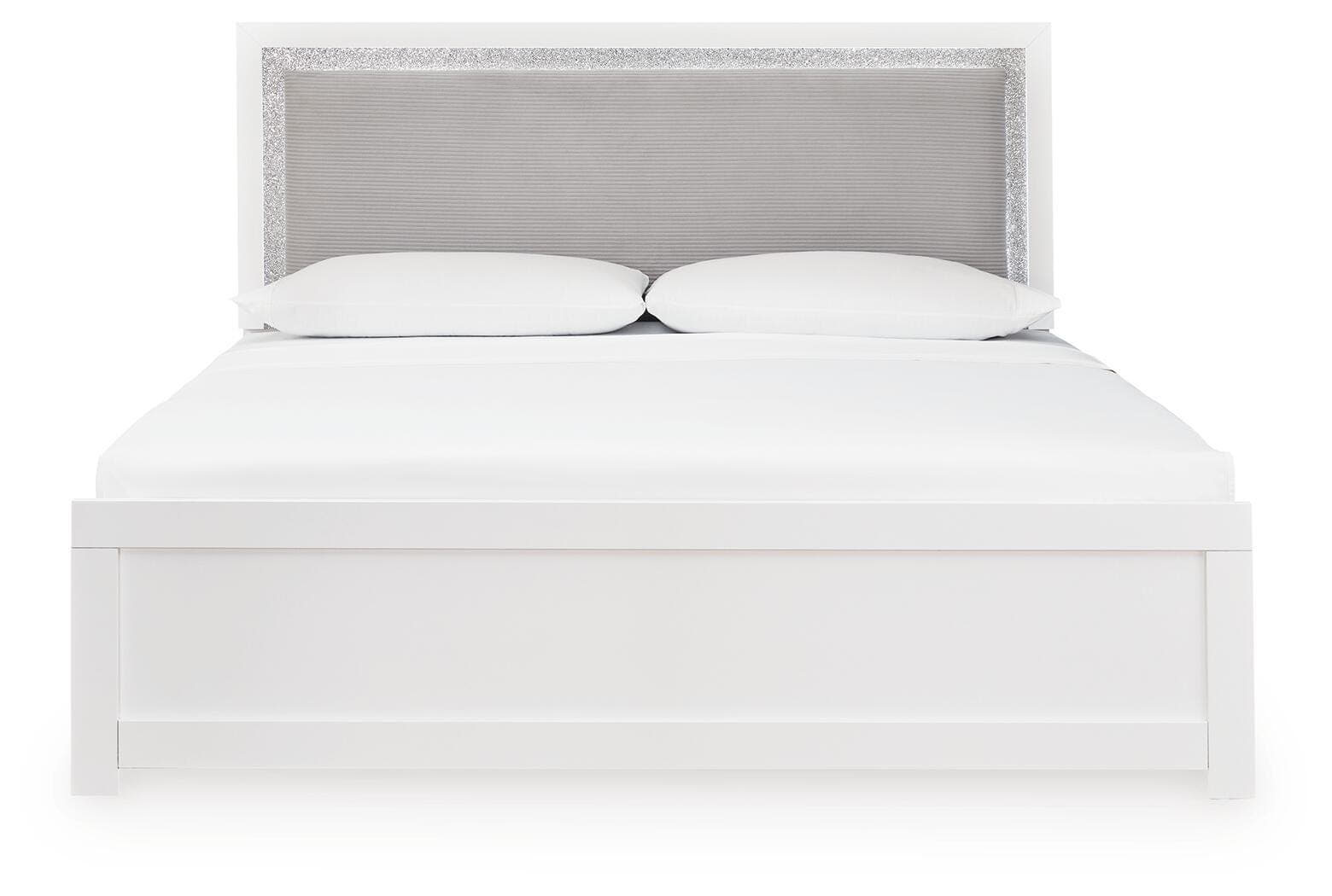 Raechalla King Upholstered Panel Bed — White — view 4
