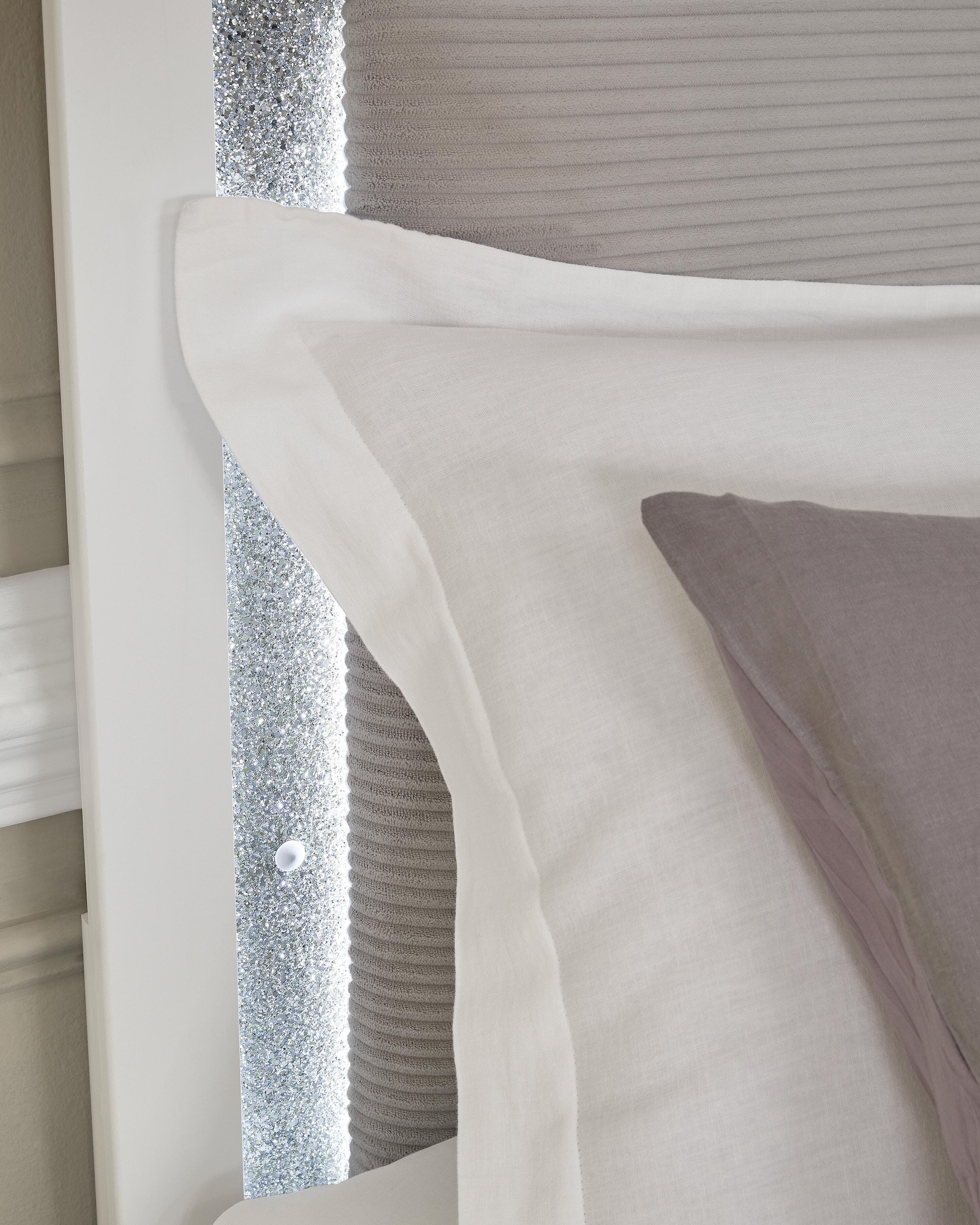 Raechalla King Upholstered Panel Bed — White — view 7