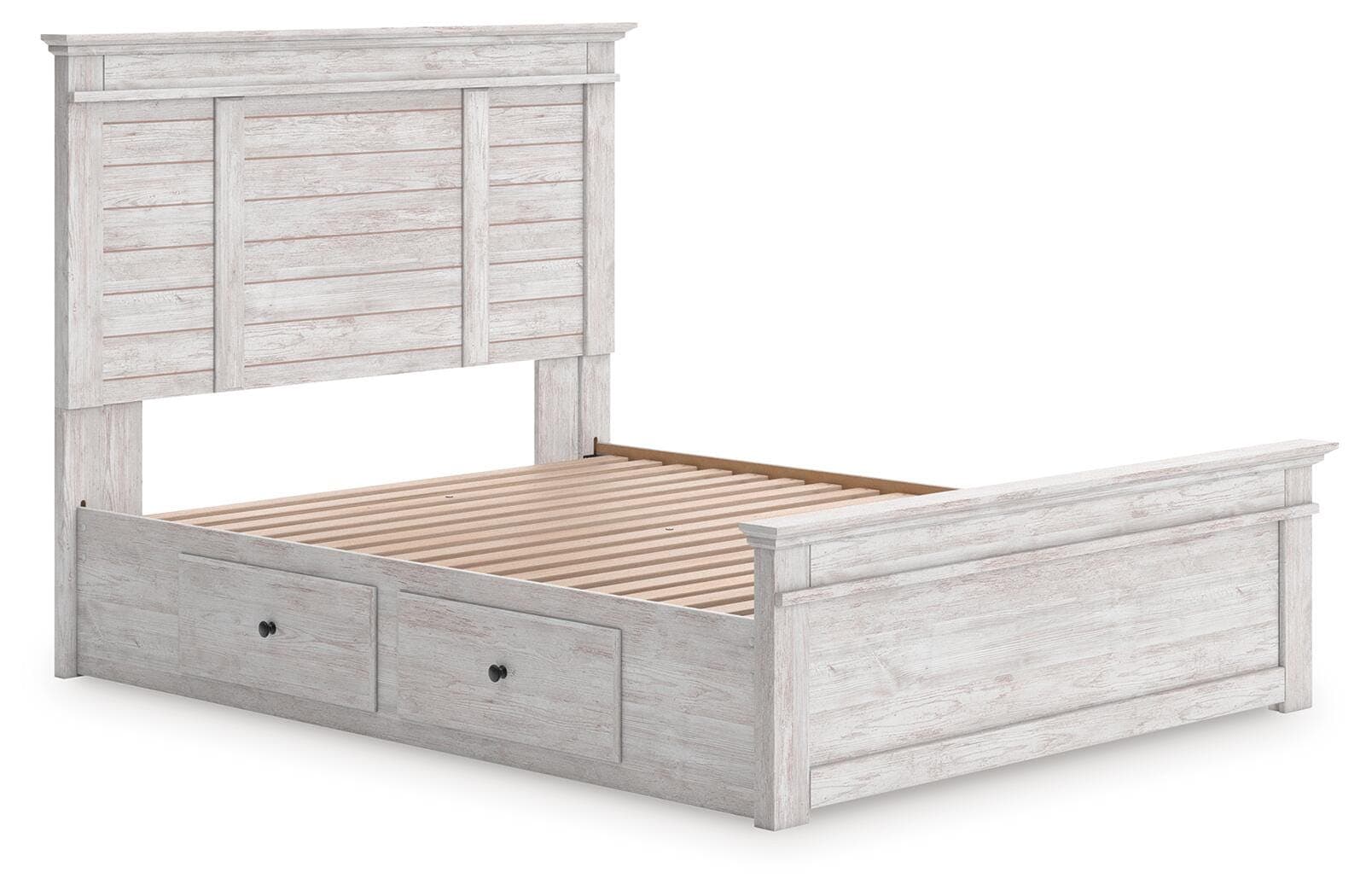 Fenderport Queen Panel Storage Bed — Whitewash — view 3