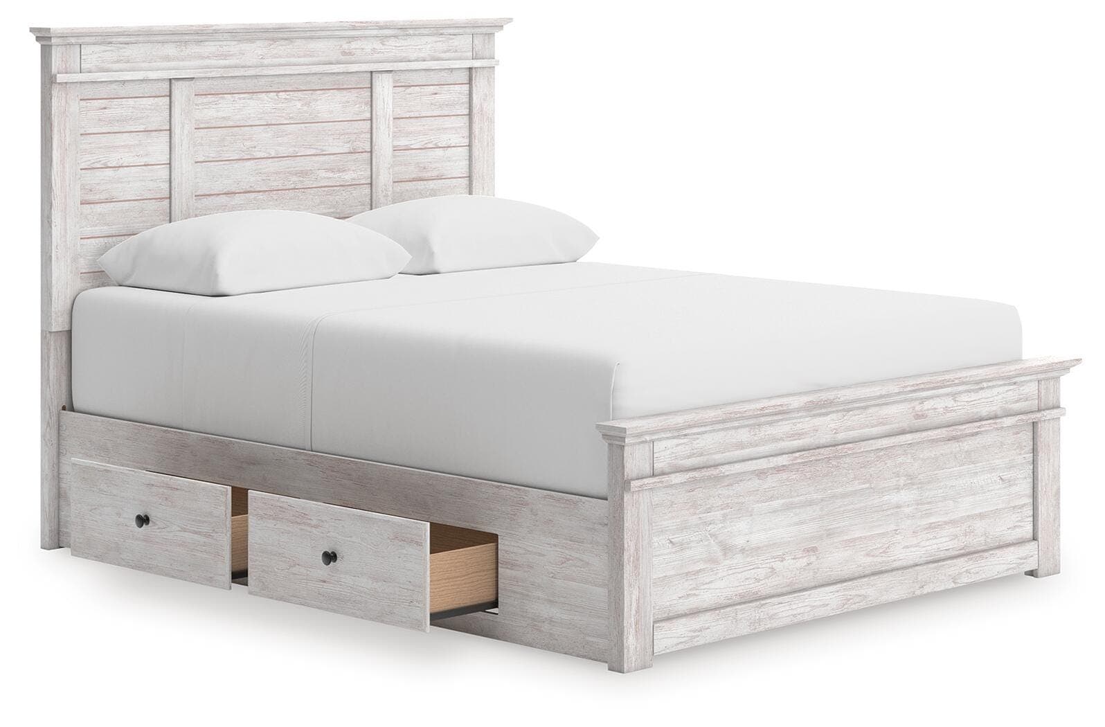 Fenderport Queen Panel Storage Bed — Whitewash — view 4