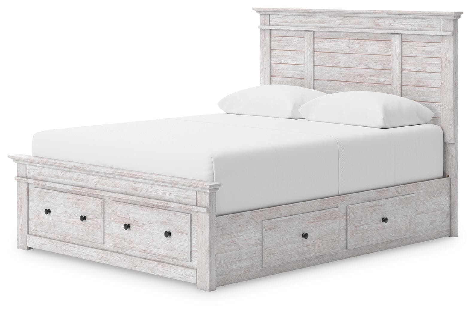 Fenderport Queen Panel Storage Bed — Whitewash — view 2
