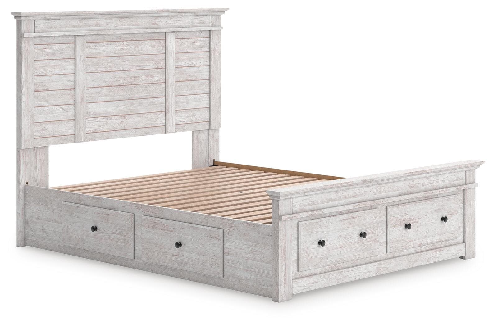Fenderport Queen Panel Storage Bed — Whitewash — view 3