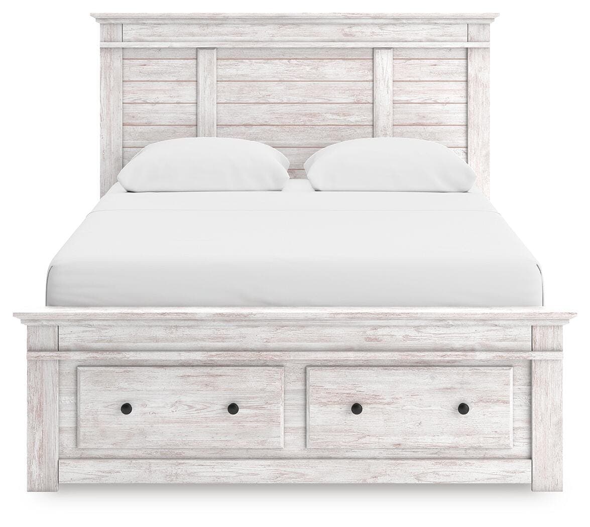 Fenderport Queen Panel Storage Bed — Whitewash — view 6