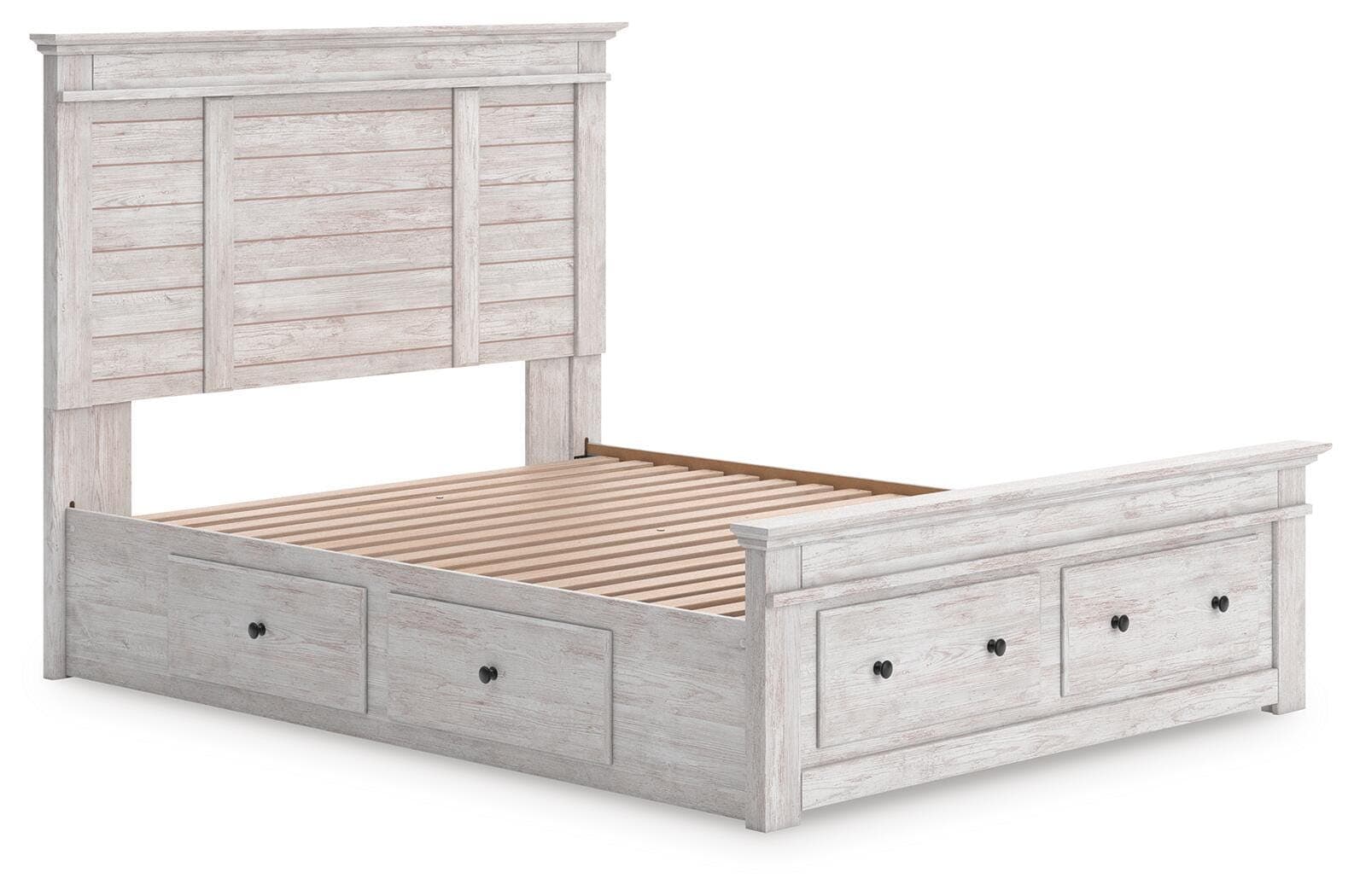 Fenderport Queen Panel Storage Bed — Whitewash — view 3