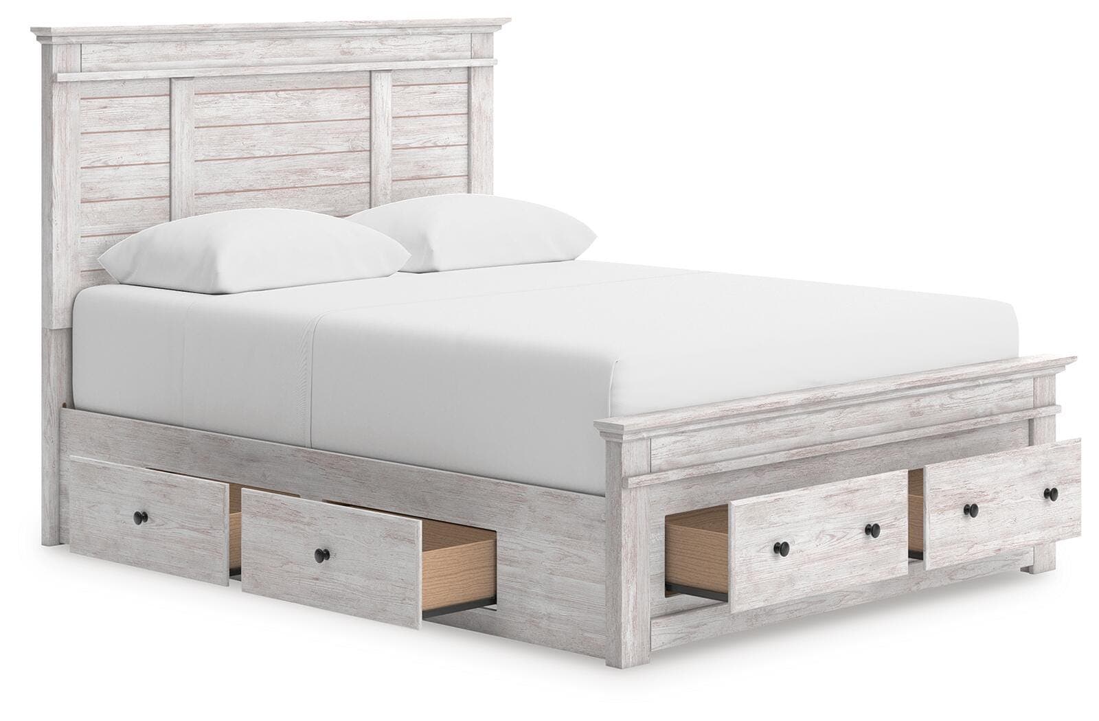 Fenderport Queen Panel Storage Bed — Whitewash — view 4
