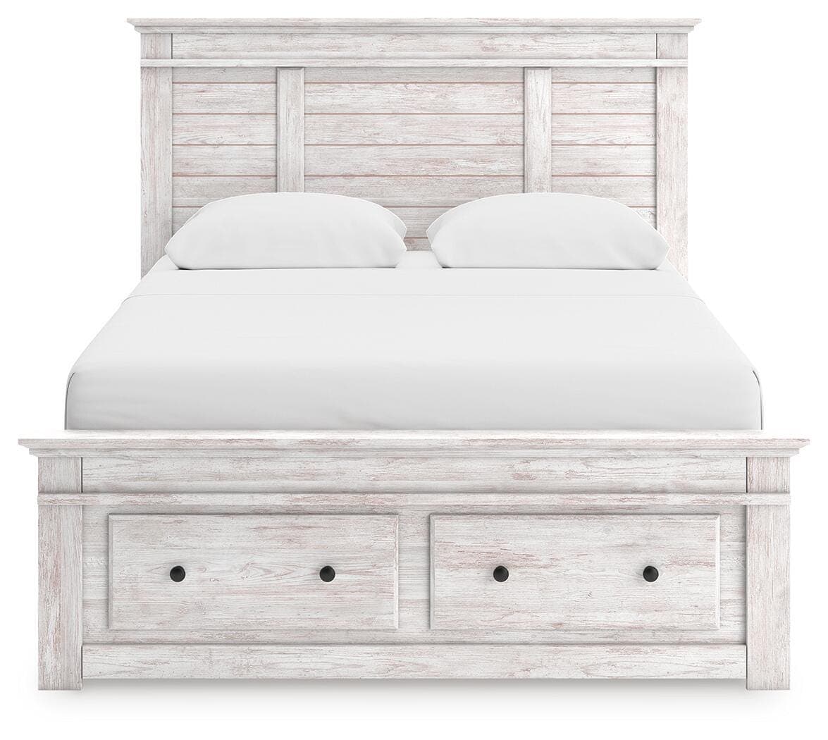 Fenderport Queen Panel Storage Bed — Whitewash — view 6