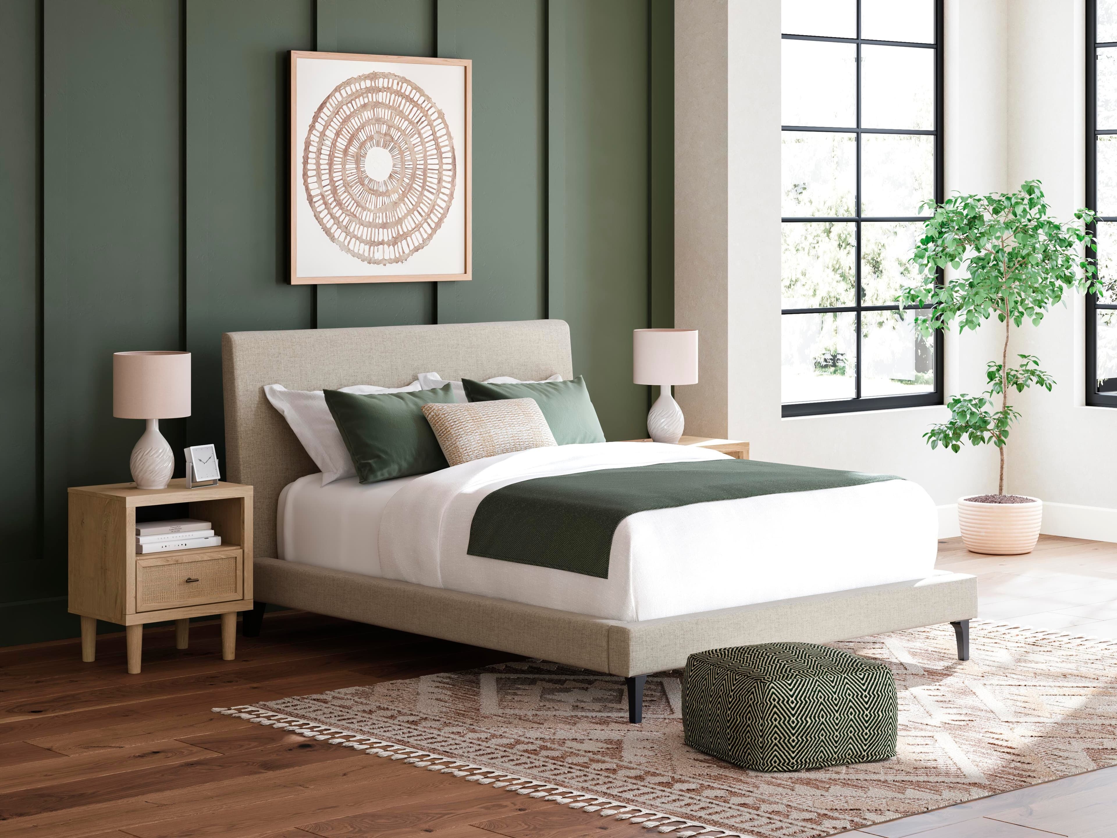 Cielden Queen Upholstered Bed with Roll Slats — Brown/Beige — view 2