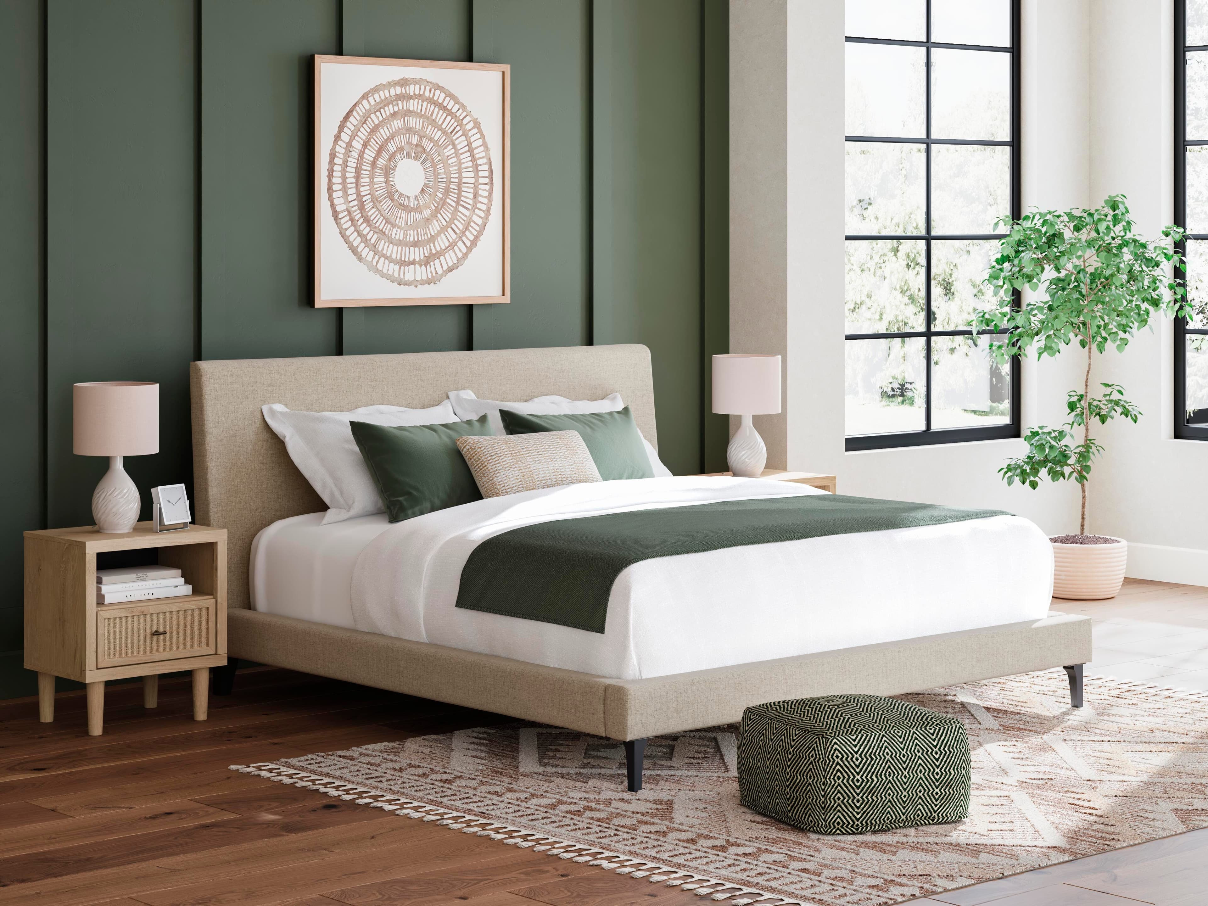 Cielden King Upholstered Bed with Roll Slats — Brown/Beige — view 2