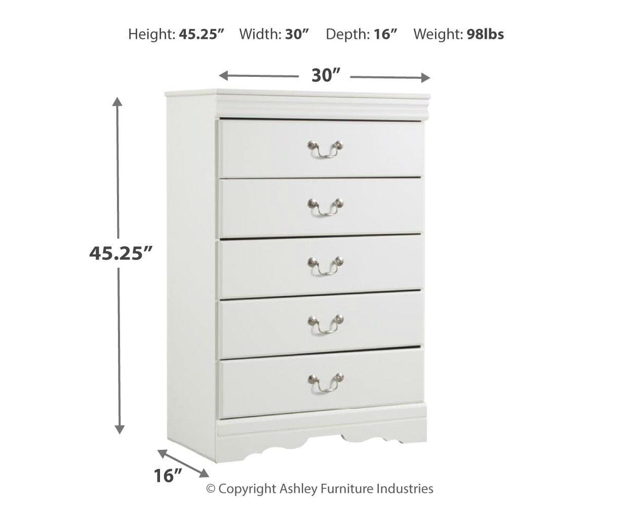 Anarasia Chest of Drawers — White — view 3