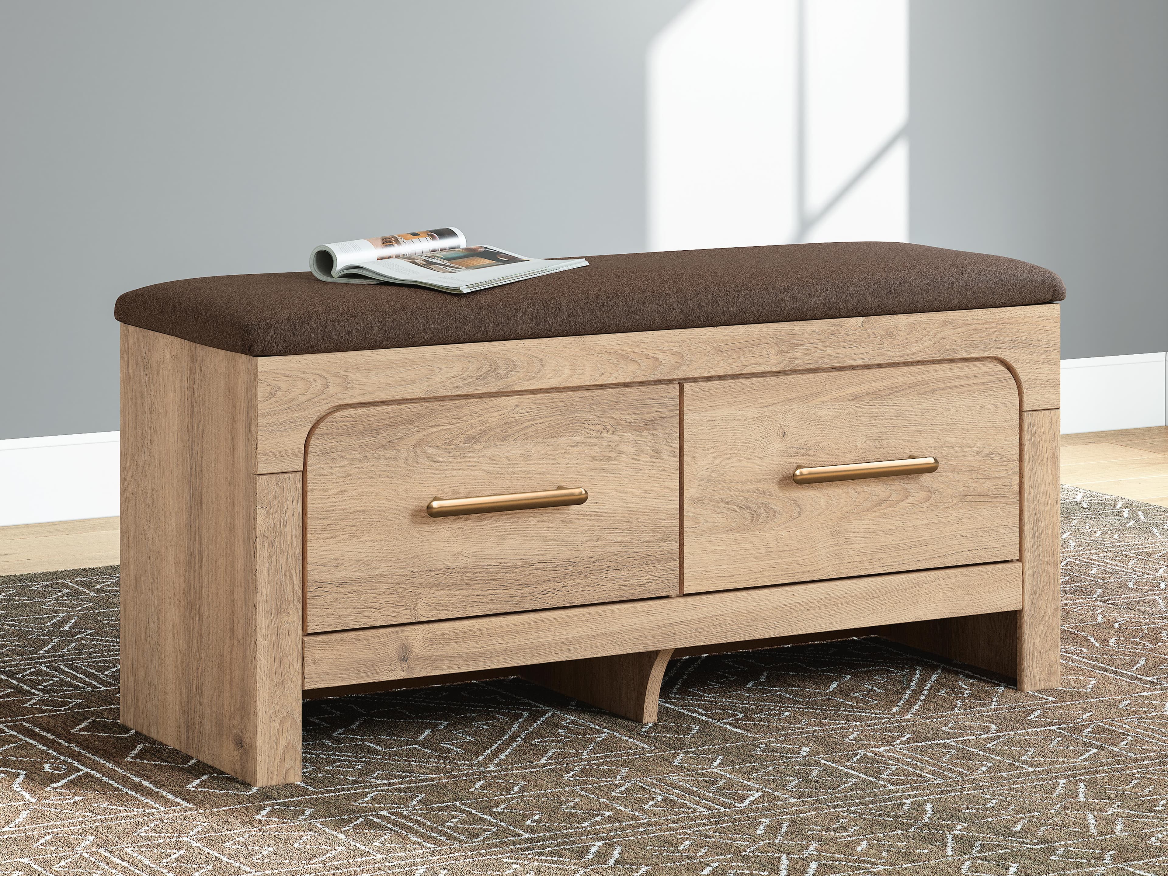 Hollymount Bedroom Storage Bench — Brown/Beige — view 2
