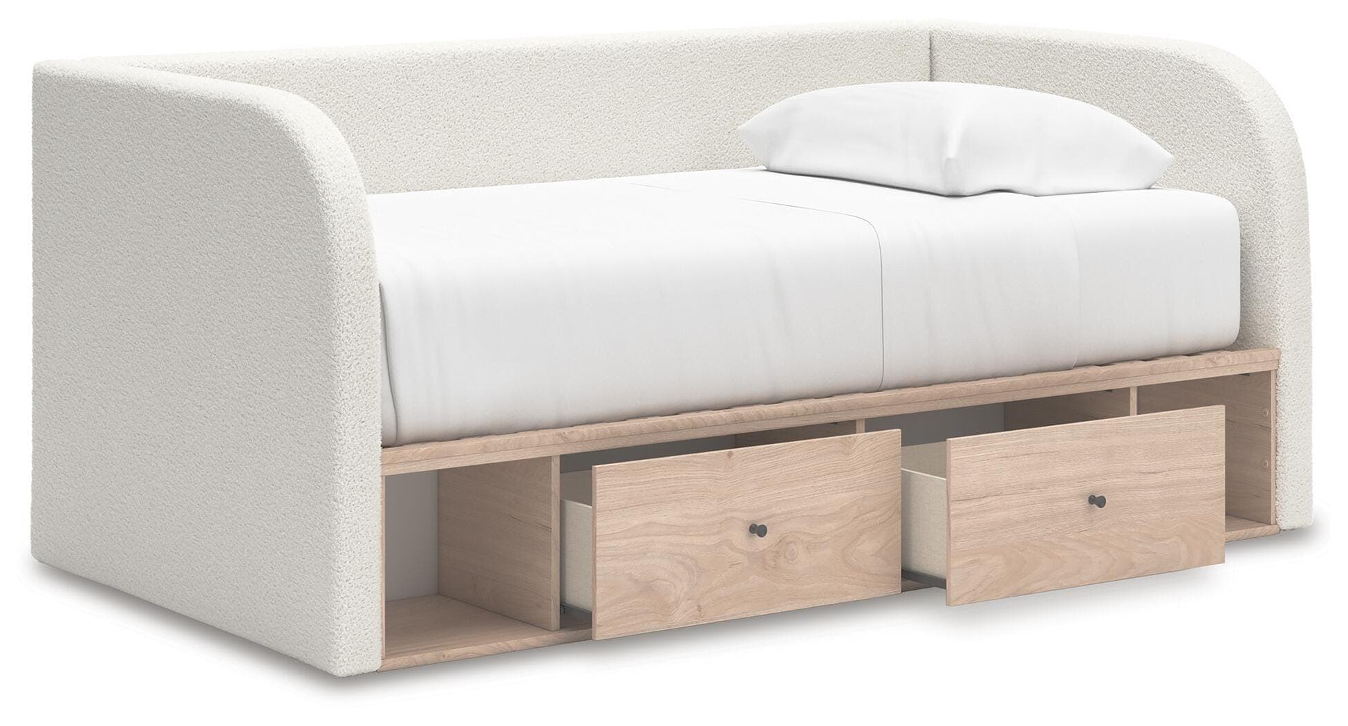 Shapella Twin Upholstered Day Bed with Storage — Brown/Beige & White — view 5
