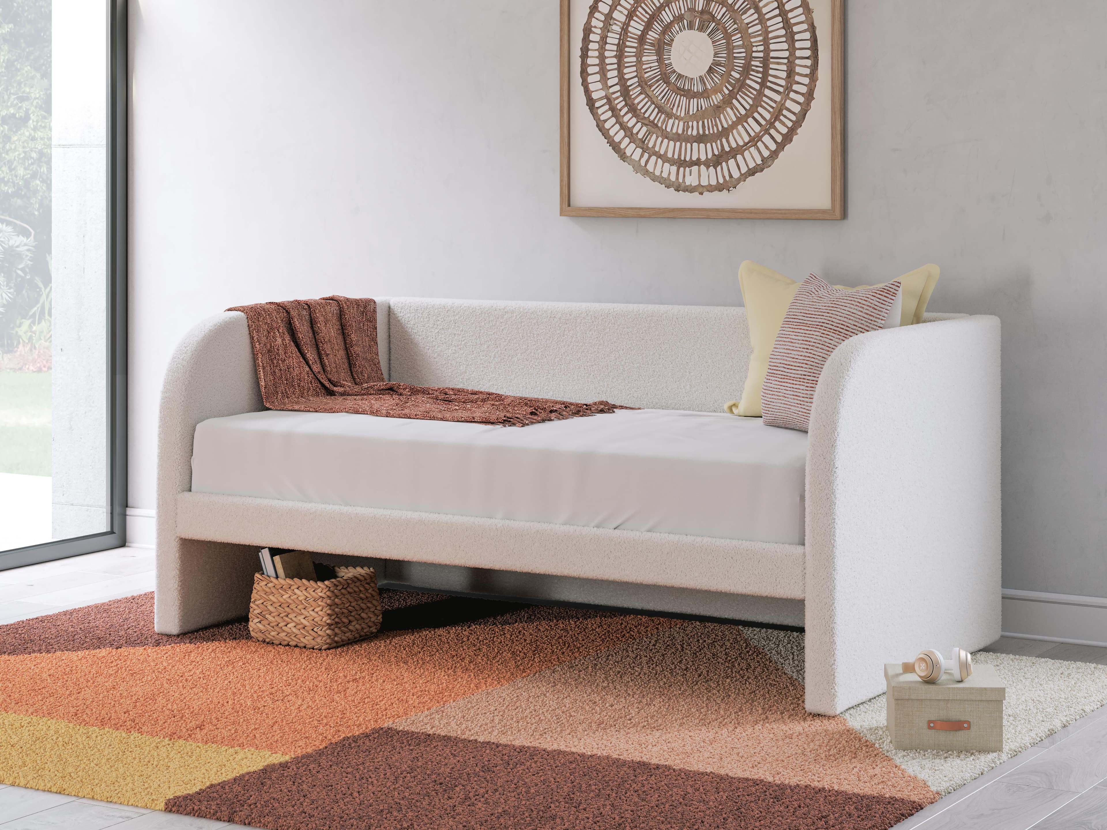 Shapella Twin Upholstered Day Bed — Brown/Beige & White — view 2