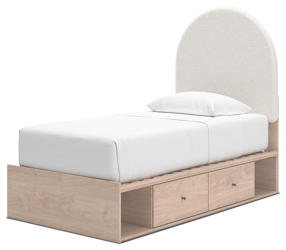 Shapella Twin Upholstered Panel Bed with Storage — Brown/Beige & White — view 3