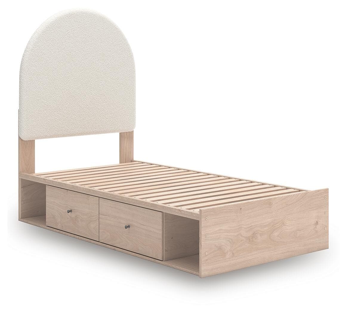 Shapella Twin Upholstered Panel Bed with Storage — Brown/Beige & White — view 4