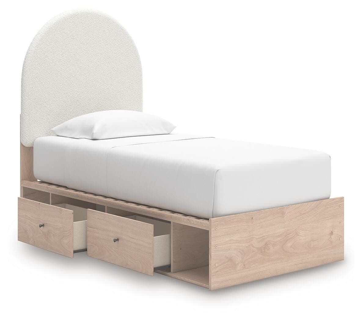 Shapella Twin Upholstered Panel Bed with Storage — Brown/Beige & White — view 5