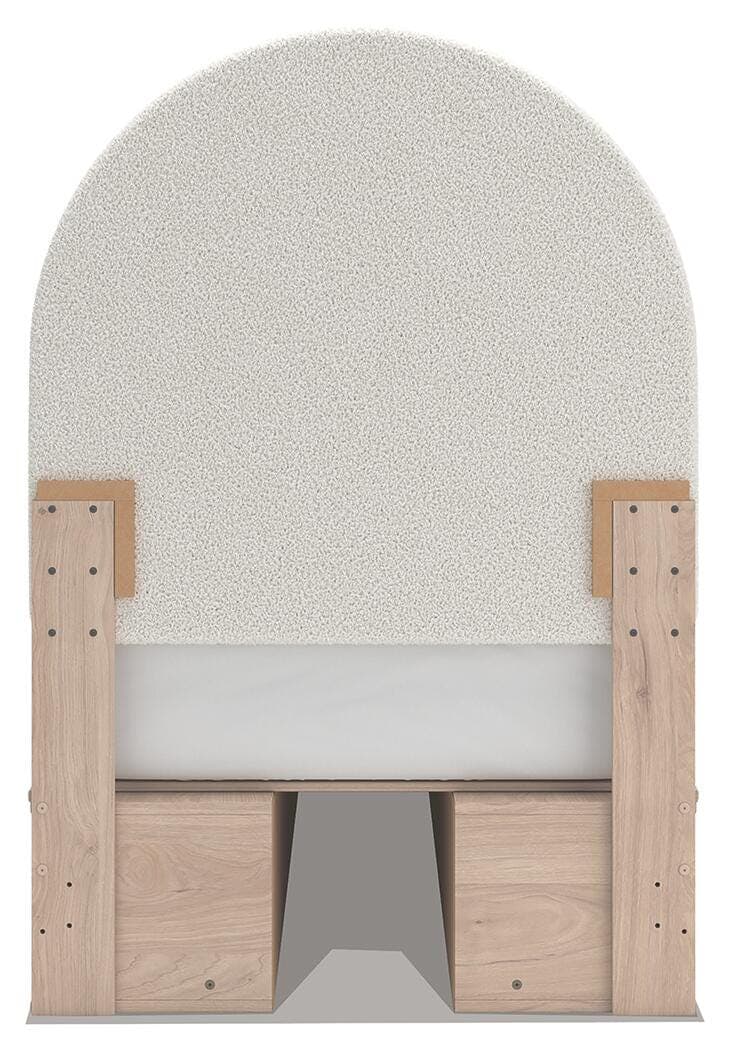 Shapella Twin Upholstered Panel Bed with Storage — Brown/Beige & White — view 7