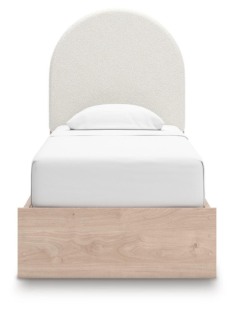Shapella Twin Upholstered Panel Bed with Storage — Brown/Beige & White — view 6