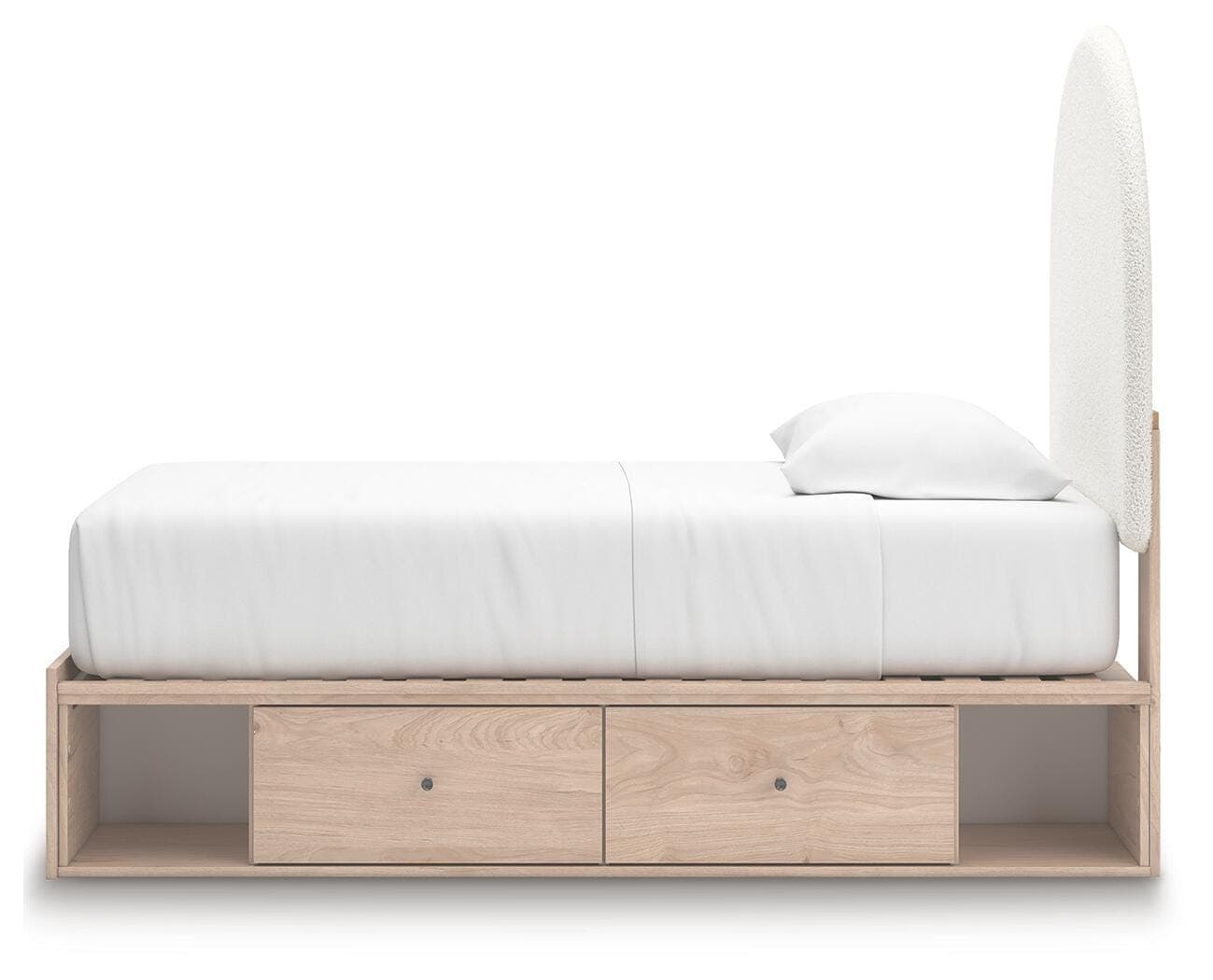 Shapella Twin Upholstered Panel Bed with Storage — Brown/Beige & White — view 8