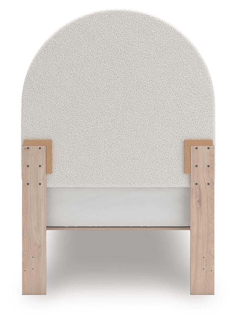 Shapella Twin Upholstered Panel Bed — Brown/Beige & White — view 6