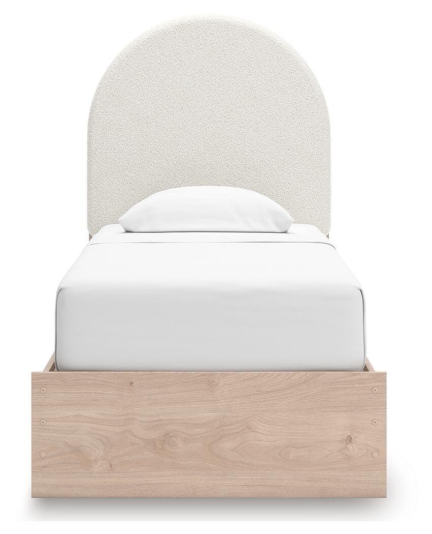 Shapella Twin Upholstered Panel Bed — Brown/Beige & White — view 5