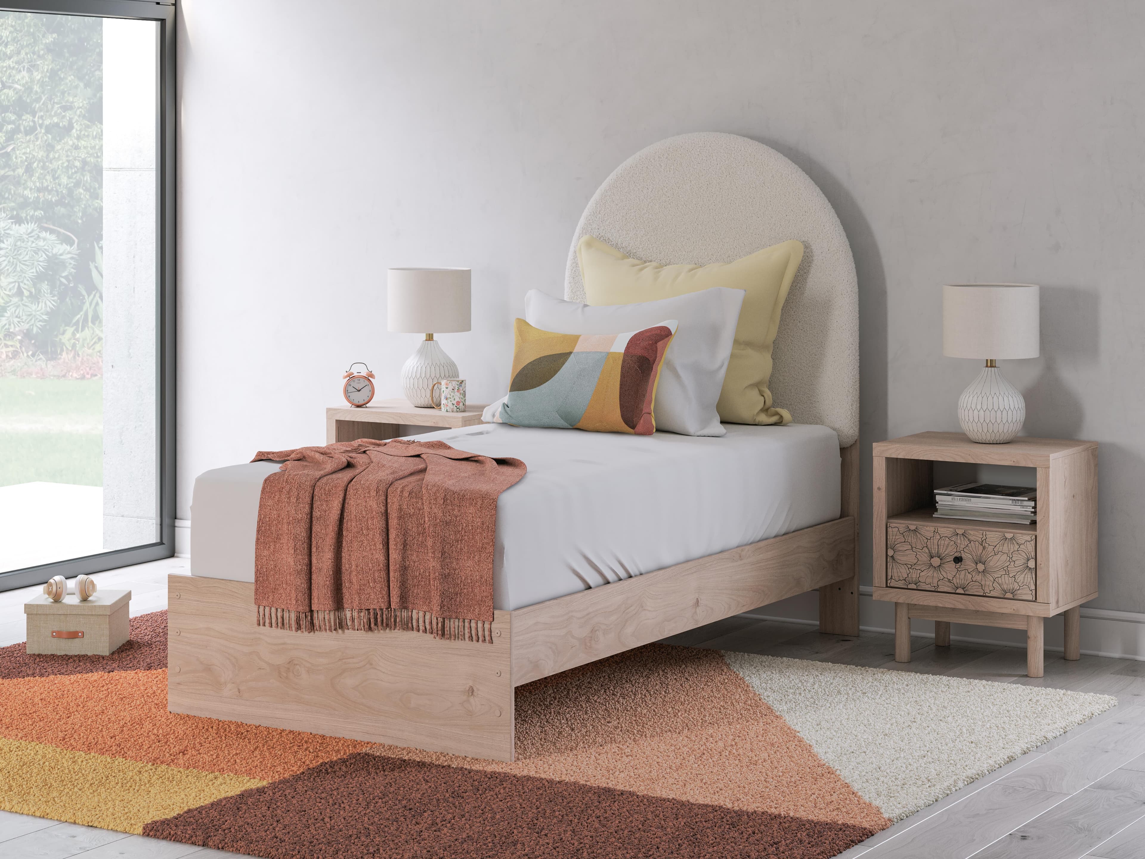 Shapella Twin Upholstered Panel Bed — Brown/Beige & White — view 2