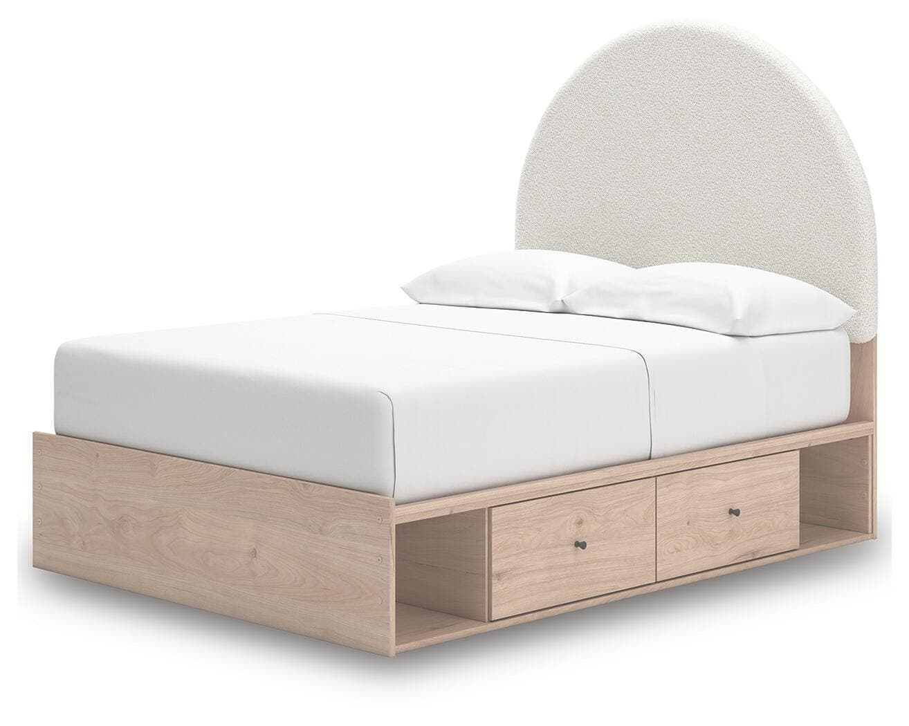 Shapella Full Upholstered Panel Bed with Storage — Brown/Beige & White — view 3
