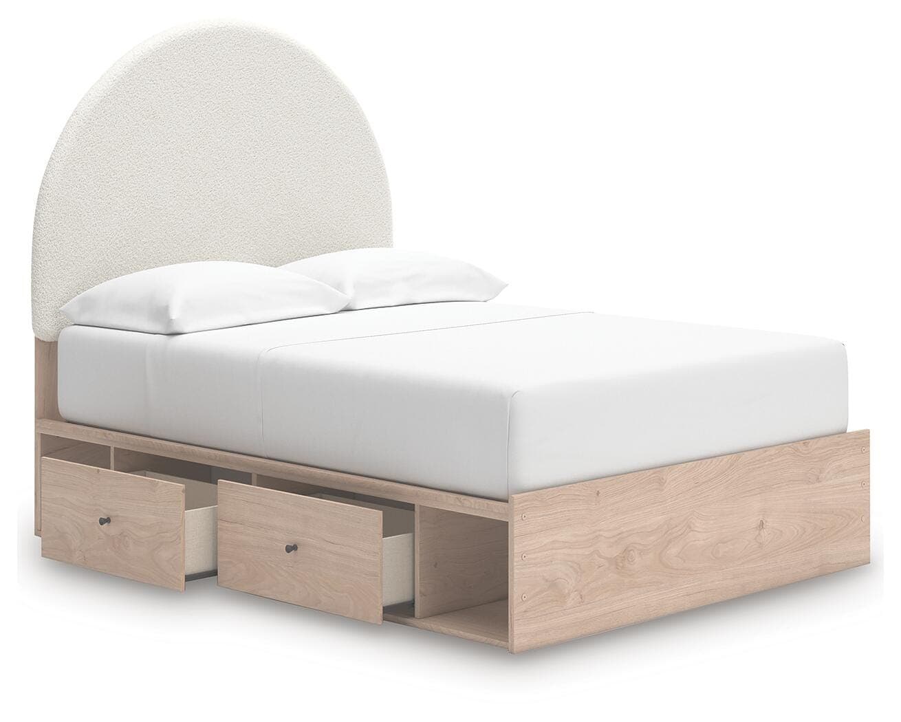 Shapella Full Upholstered Panel Bed with Storage — Brown/Beige & White — view 5