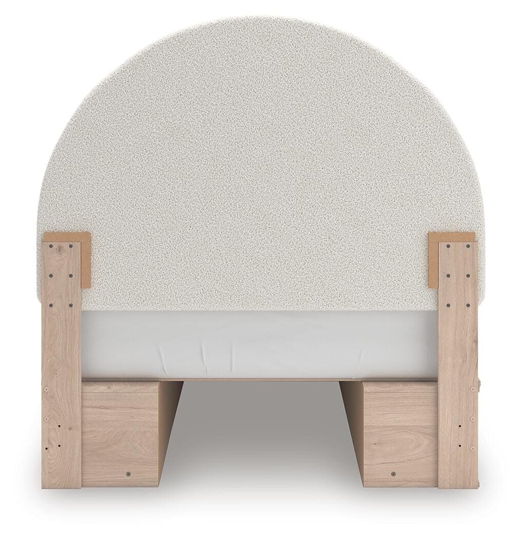 Shapella Full Upholstered Panel Bed with Storage — Brown/Beige & White — view 7