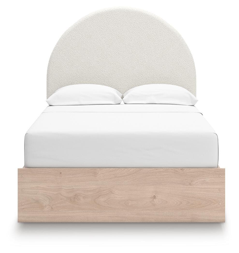 Shapella Full Upholstered Panel Bed with Storage — Brown/Beige & White — view 6