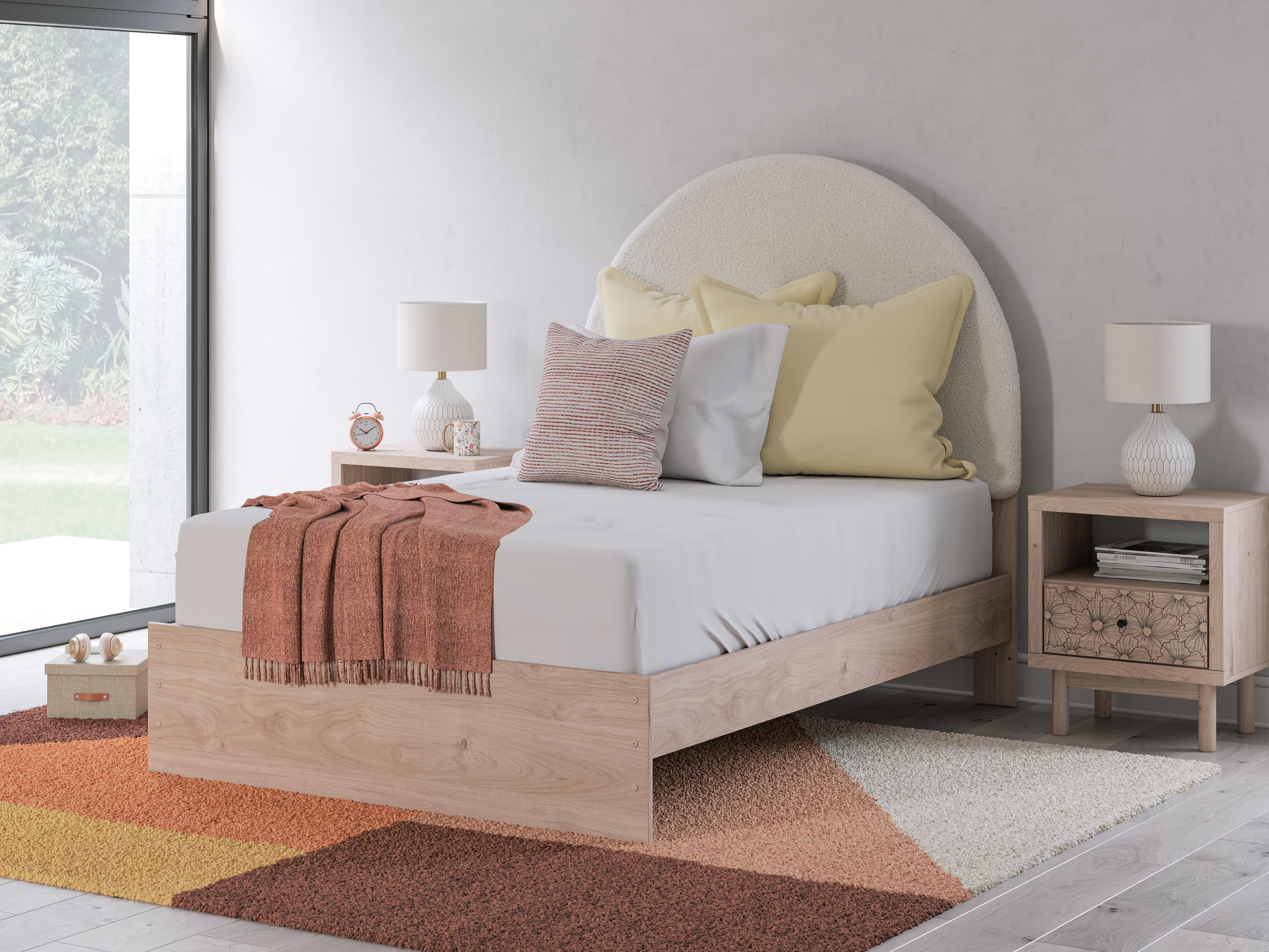 Shapella Full Upholstered Panel Bed — Brown/Beige & White — view 2