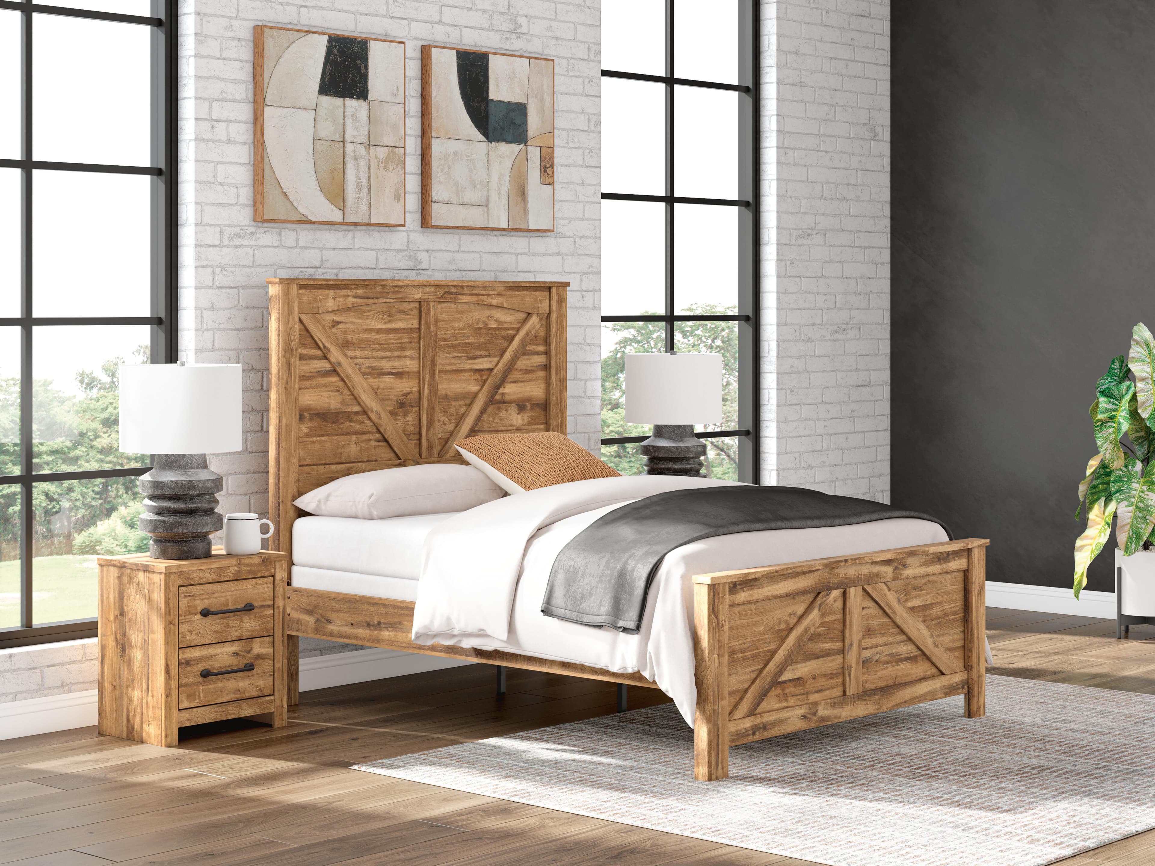 Branstony Queen Crossbuck Panel Bed — Brown — view 2