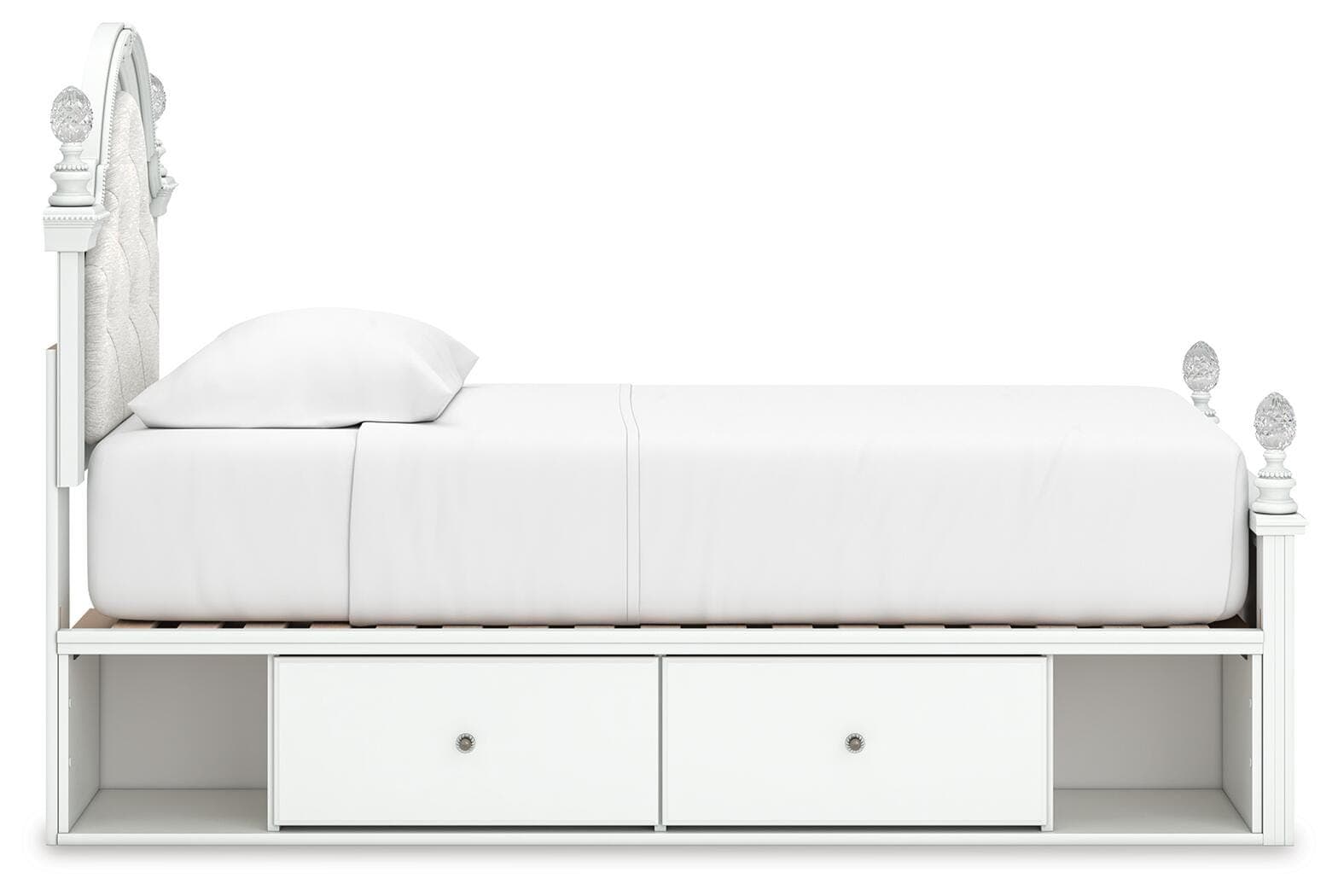 Maylilly Twin Upholstered Panel Bed with Storage — White — view 6