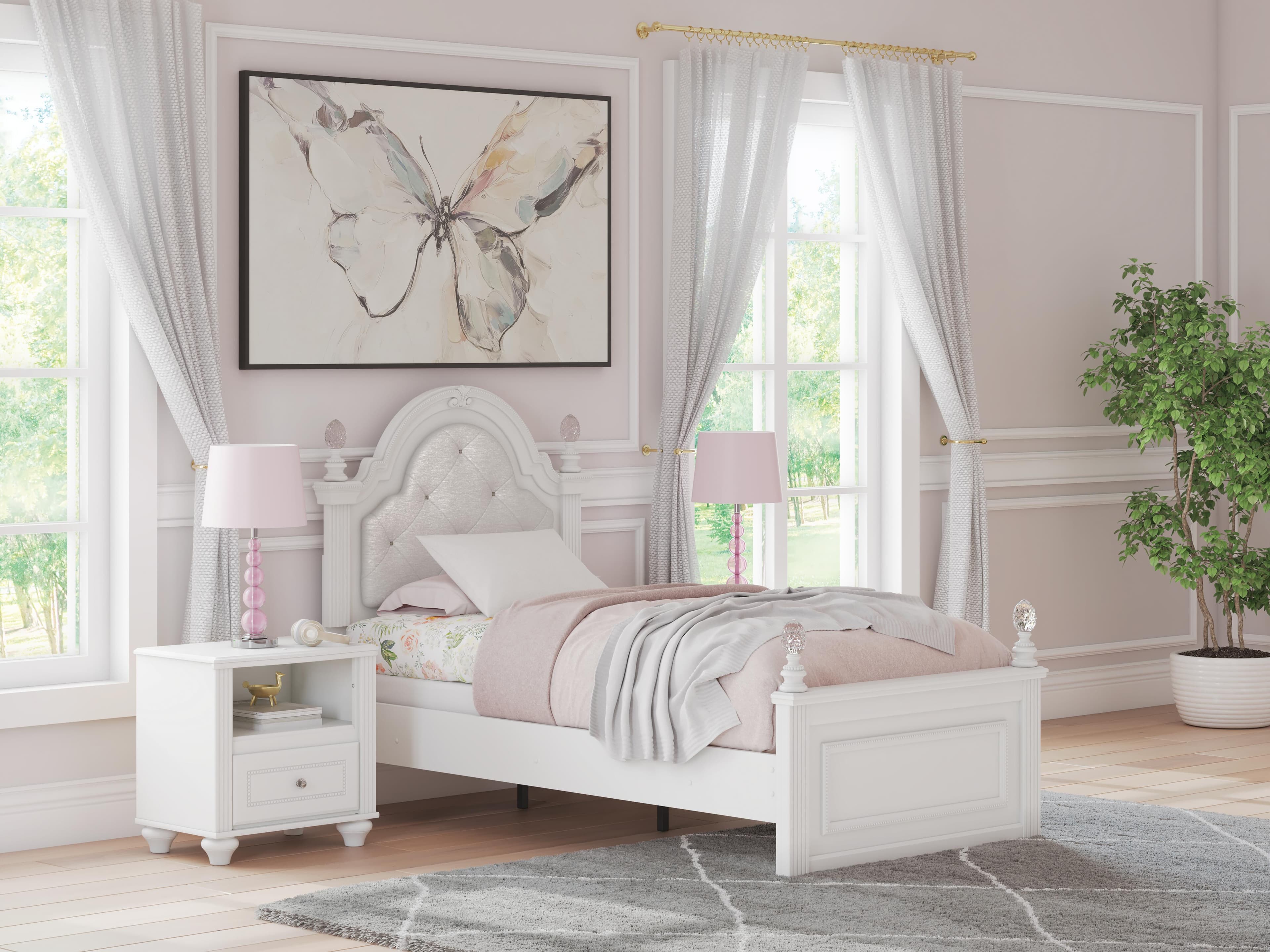 Maylilly Twin Upholstered Panel Bed — White — view 2