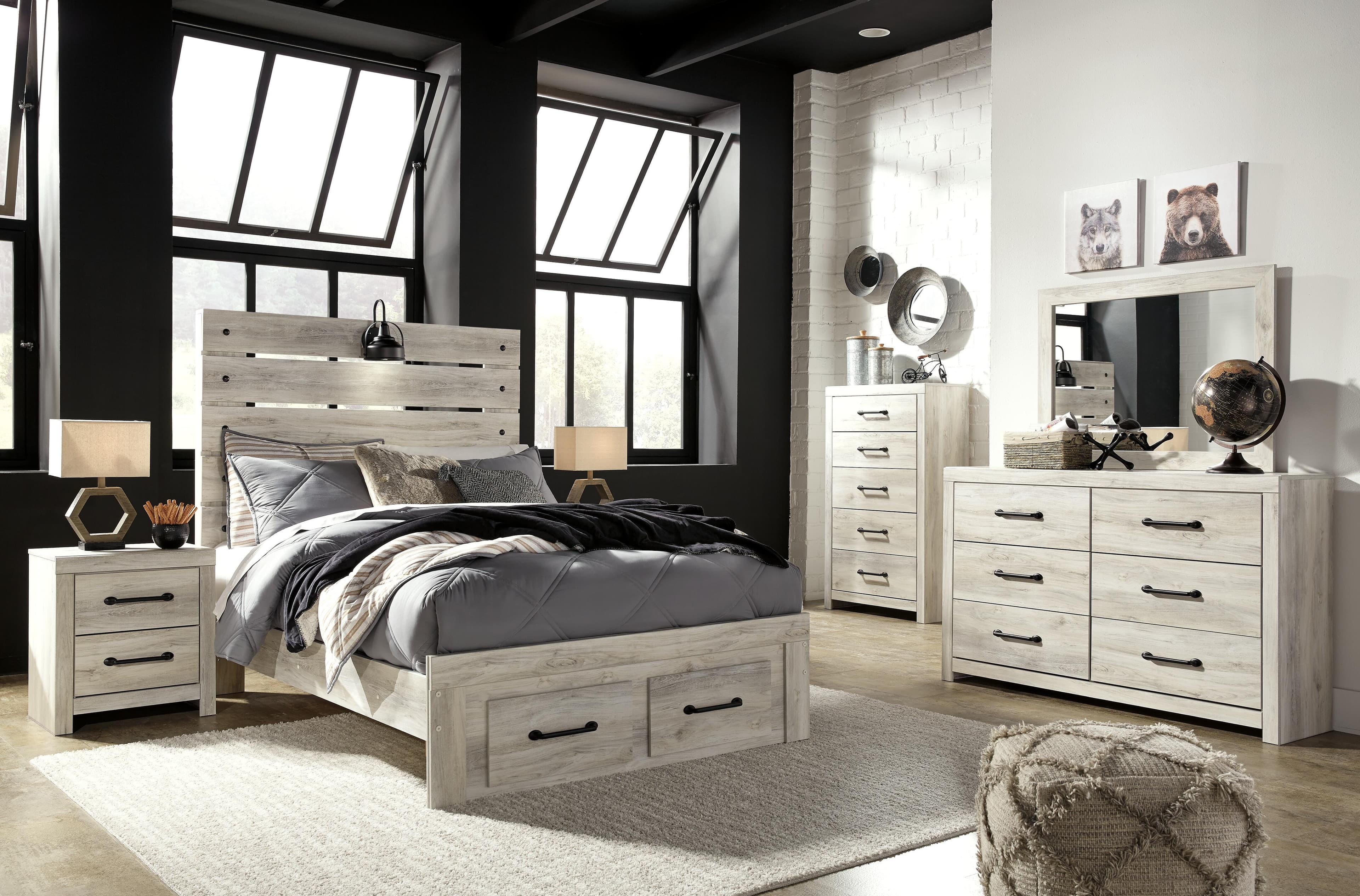 Cambeck Full Panel Bed with 2 Storage Drawers — White — view 7
