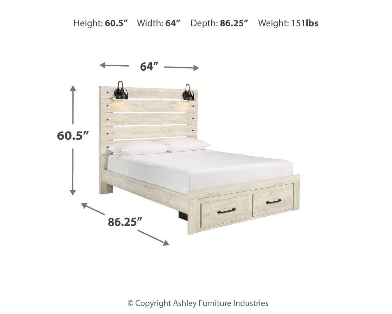 Cambeck Queen Panel Bed with 2 Storage Drawers — White — view 4