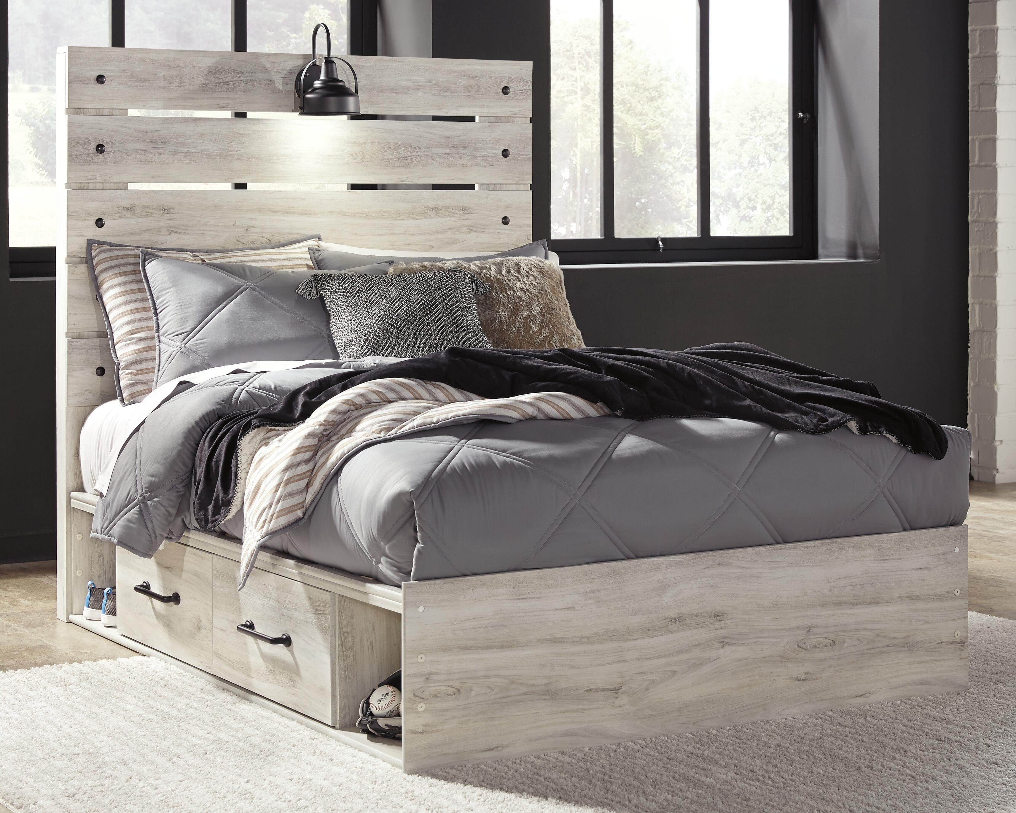 Cambeck Full Panel Bed with 2 Storage Drawers — White — view 2