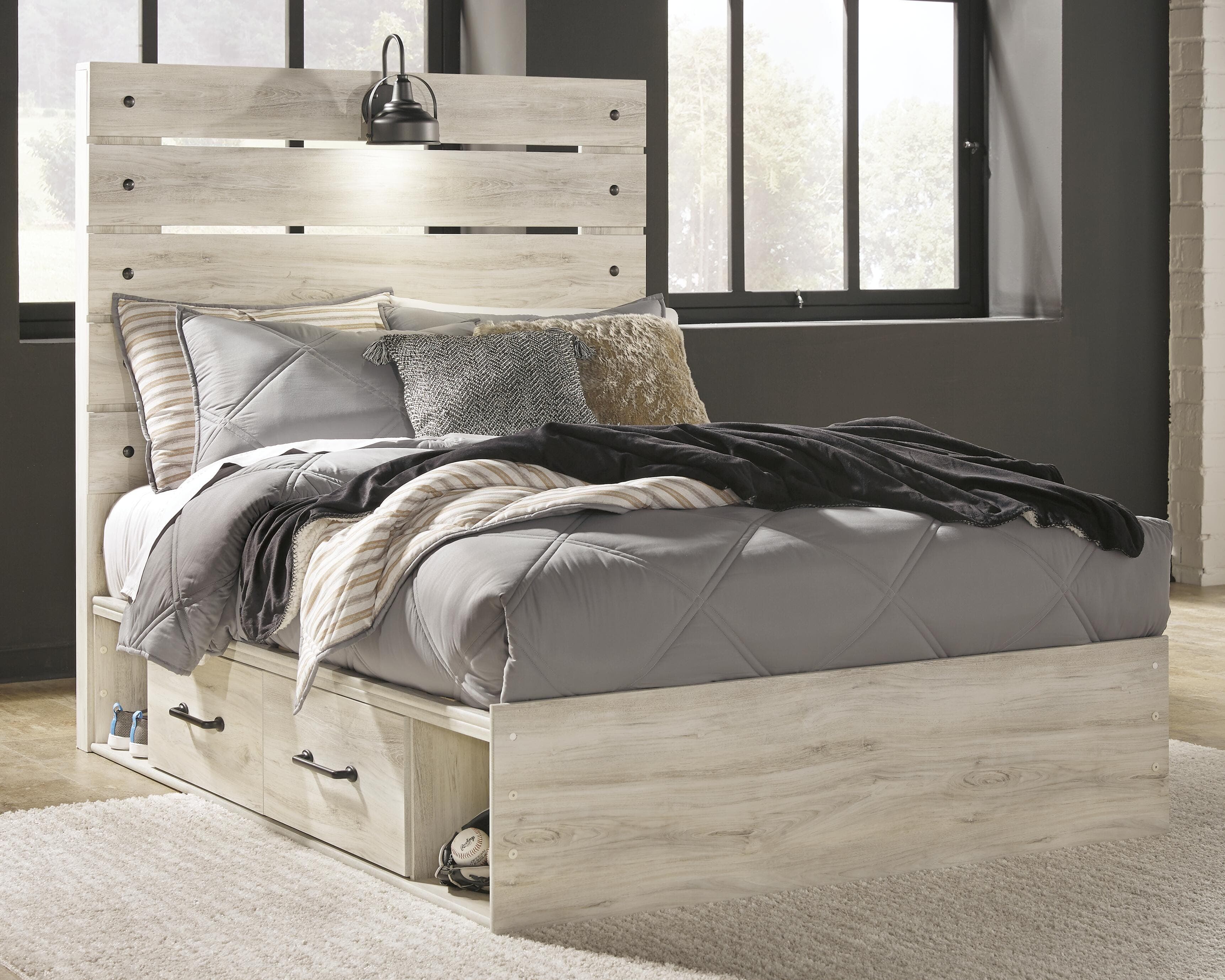 Cambeck Full Panel Bed with 4 Storage Drawers — White — view 2