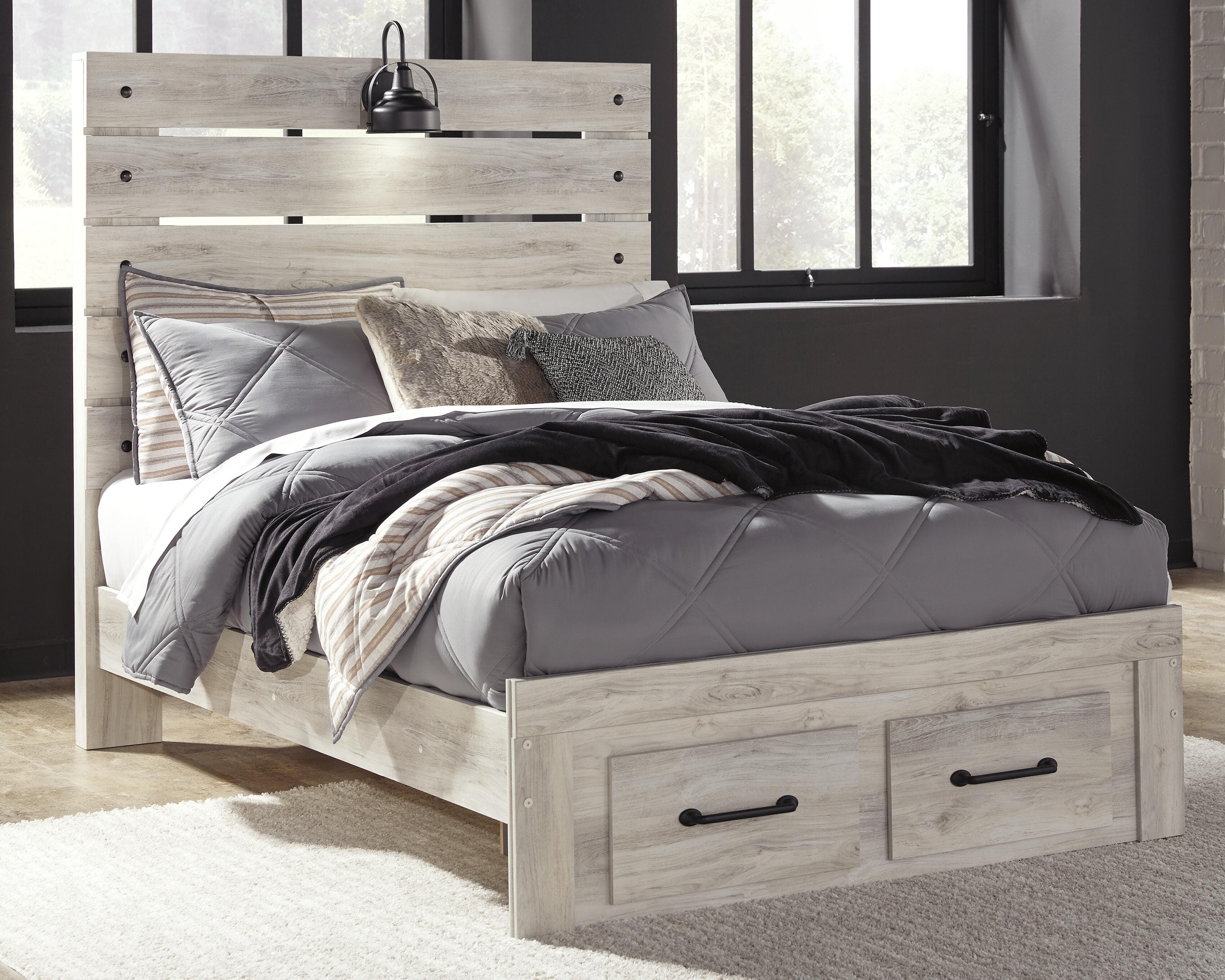 Cambeck Full Panel Bed with 2 Storage Drawers — White — view 2