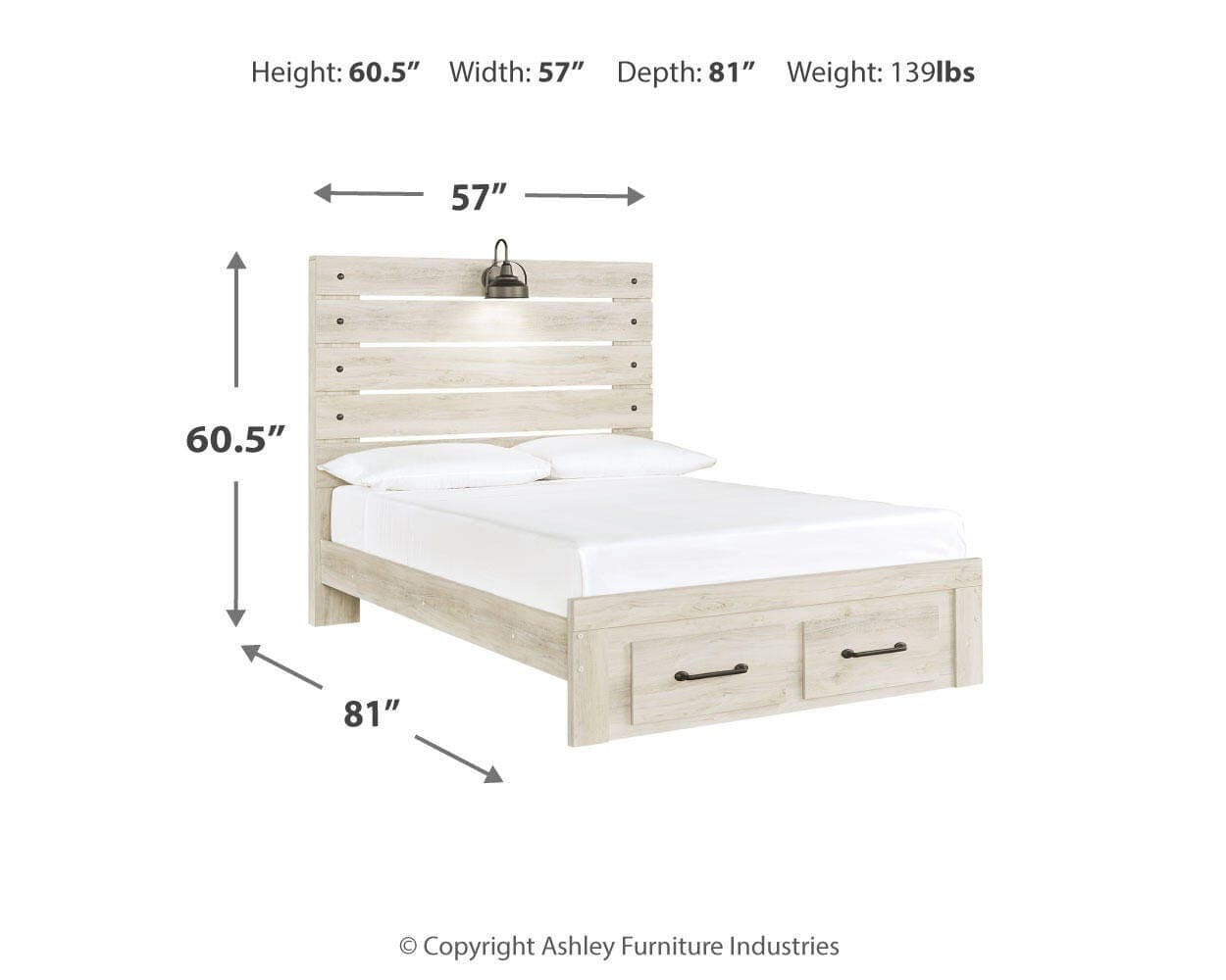 Cambeck Full Panel Bed with 2 Storage Drawers — White — view 4